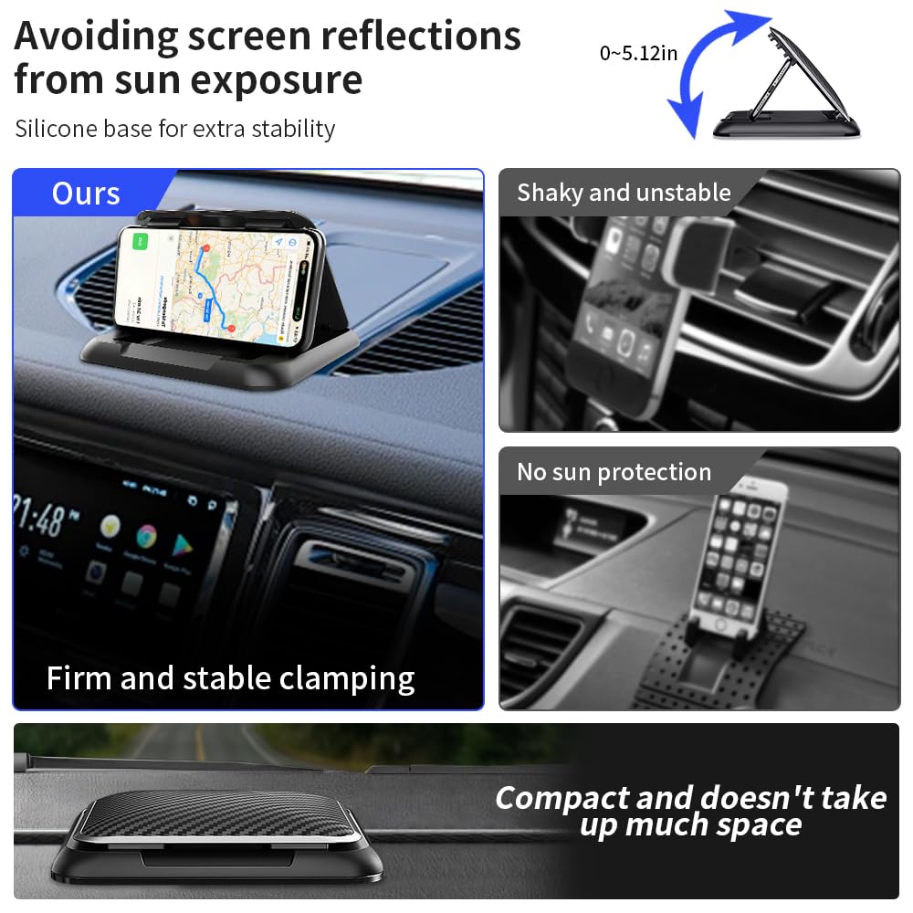 Eastpondo Car Phone Holder Mount,Dashboard Cell Phone Holder For Your Car,Stable,Anti-Slip,Fit For Iphone,Samsung,Android Smartphones（Suction,Silicone,Black）