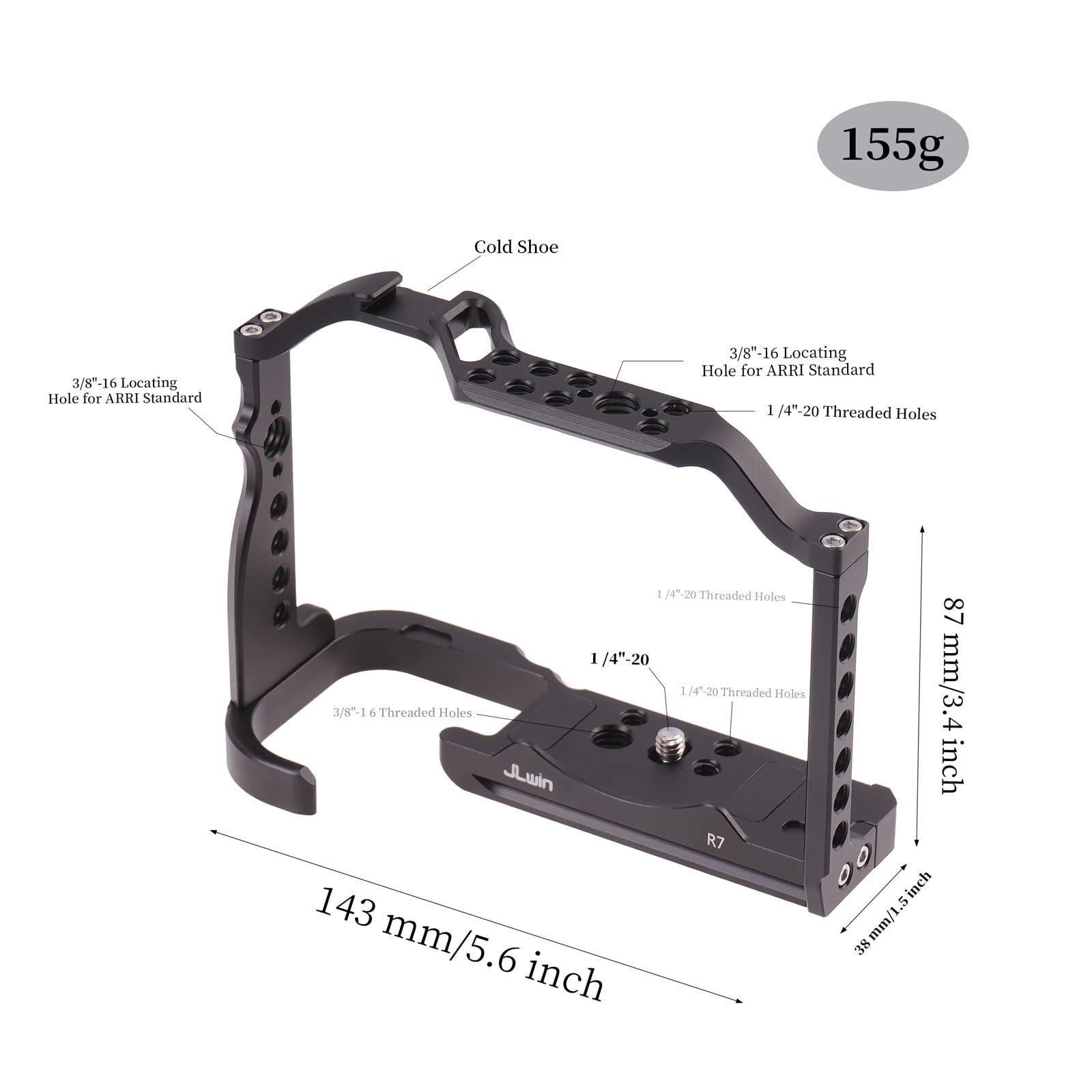 Focusfoto Camera Cage Video Filmmaking Stabilizer Rig Aluminium Alloy Extension Frame With Cold Shoe And 1/4" 3/8" Screw Mouting For Canon Eos R7 Mirrorless Camera