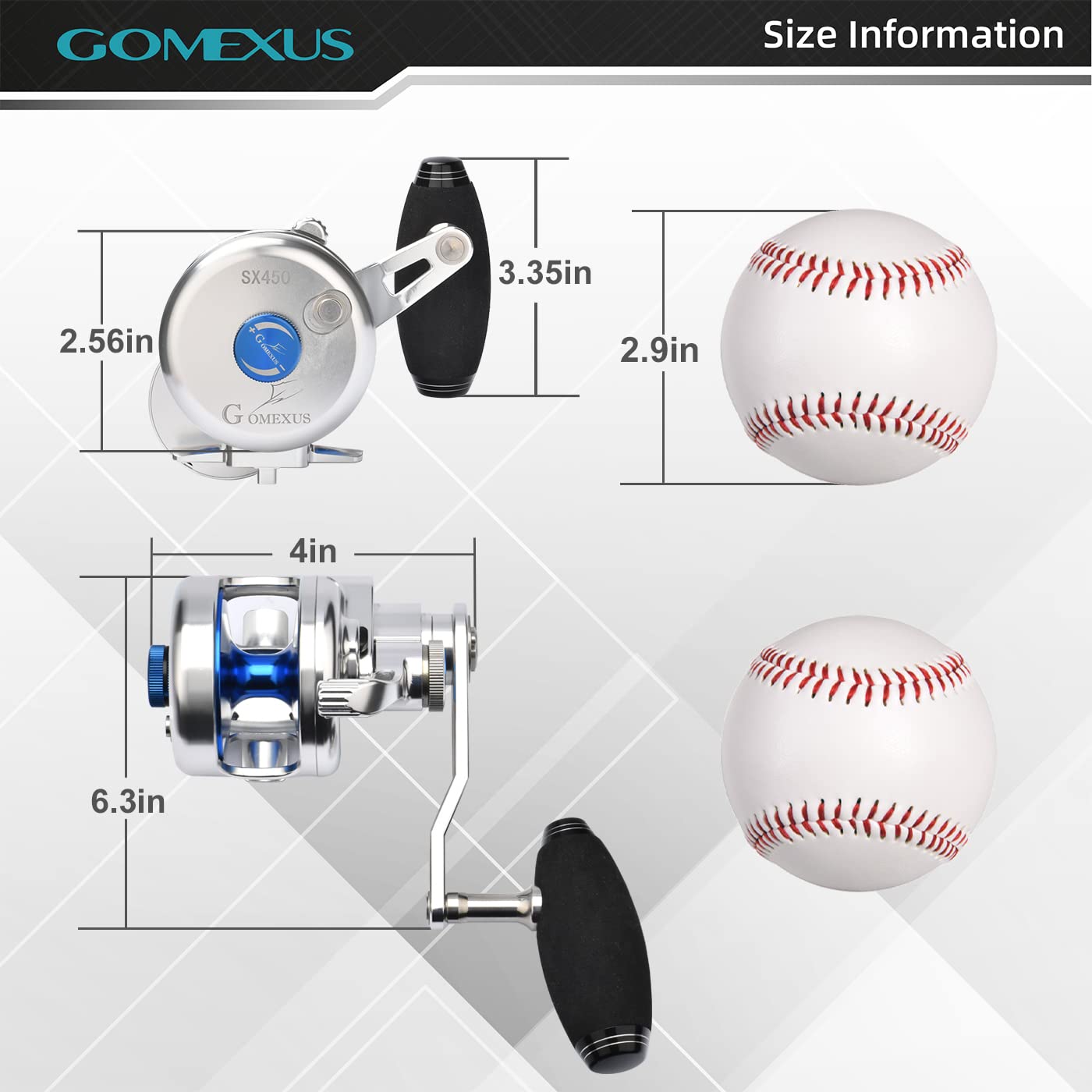 Gomexus Jigging Reel Large Capacity 6.3:1 66Lbs Narrow Spool Smooth Conventional Saltwater Reel Sx450  For Fishing Men