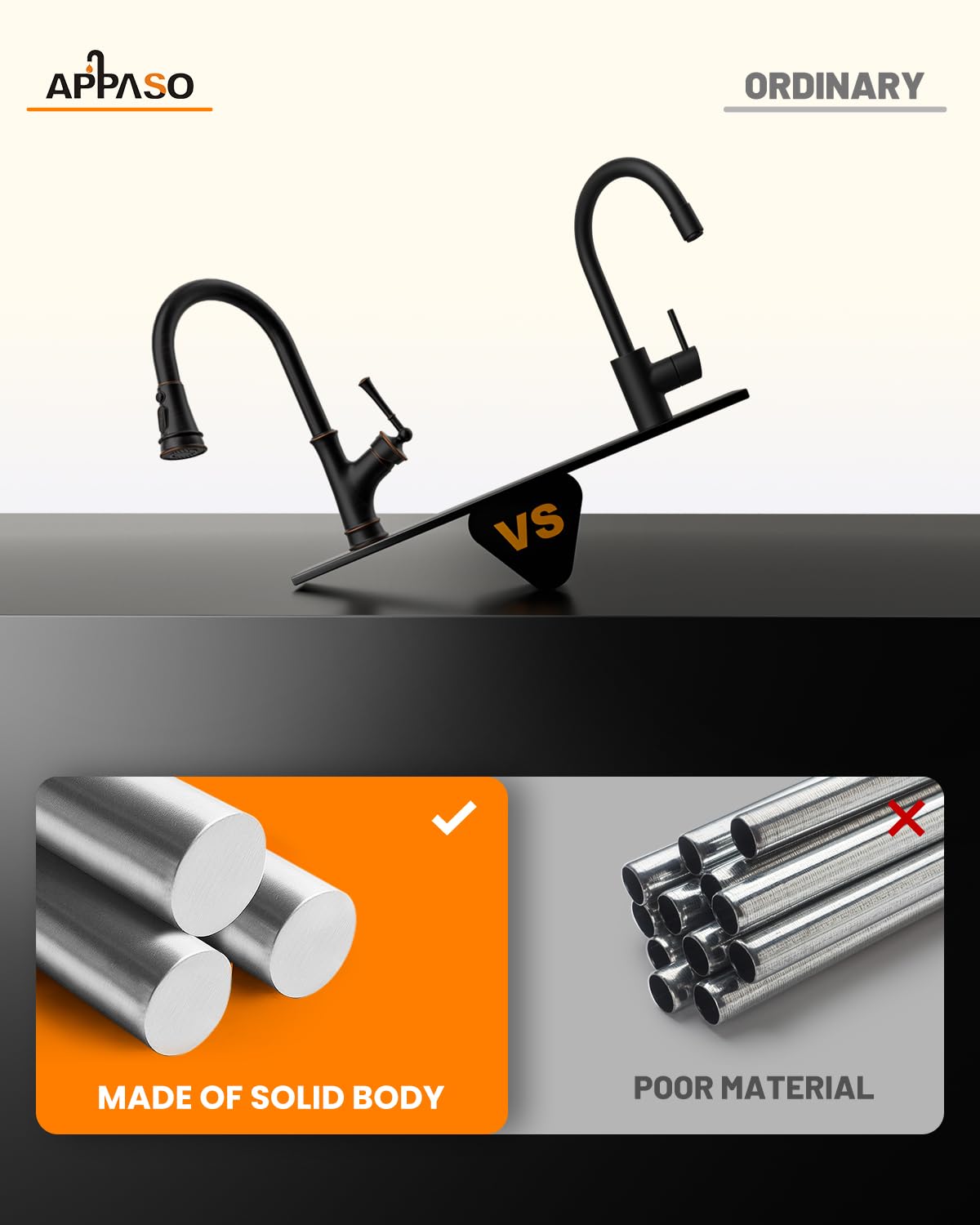 Appaso Bronze Kitchen Faucet With Pull Down Sprayer, Oil Rubbed Bronze Single-Handle High Arc Single Hole Pull Out Kitchen Sink Faucets With Escutcheon (Patented Design)