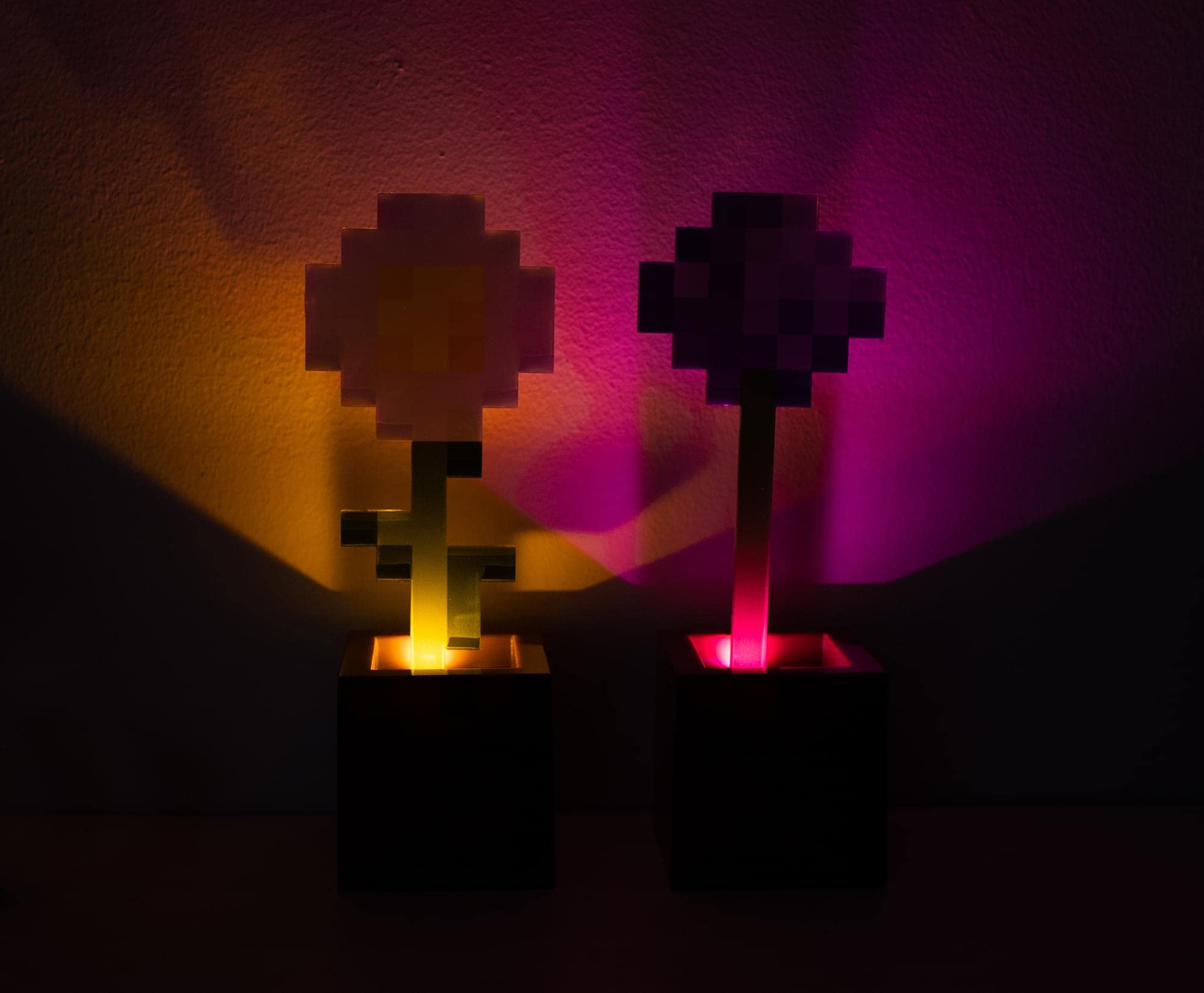 Ukonic Minecraft Daisy And Allium Flower Pot Mood Lights, Set Of 2 | Nightstand Table Lamp With Led Light For Bedroom, Desk, Living Room | Home Decor Room Essentials | Video Game And Collectibles