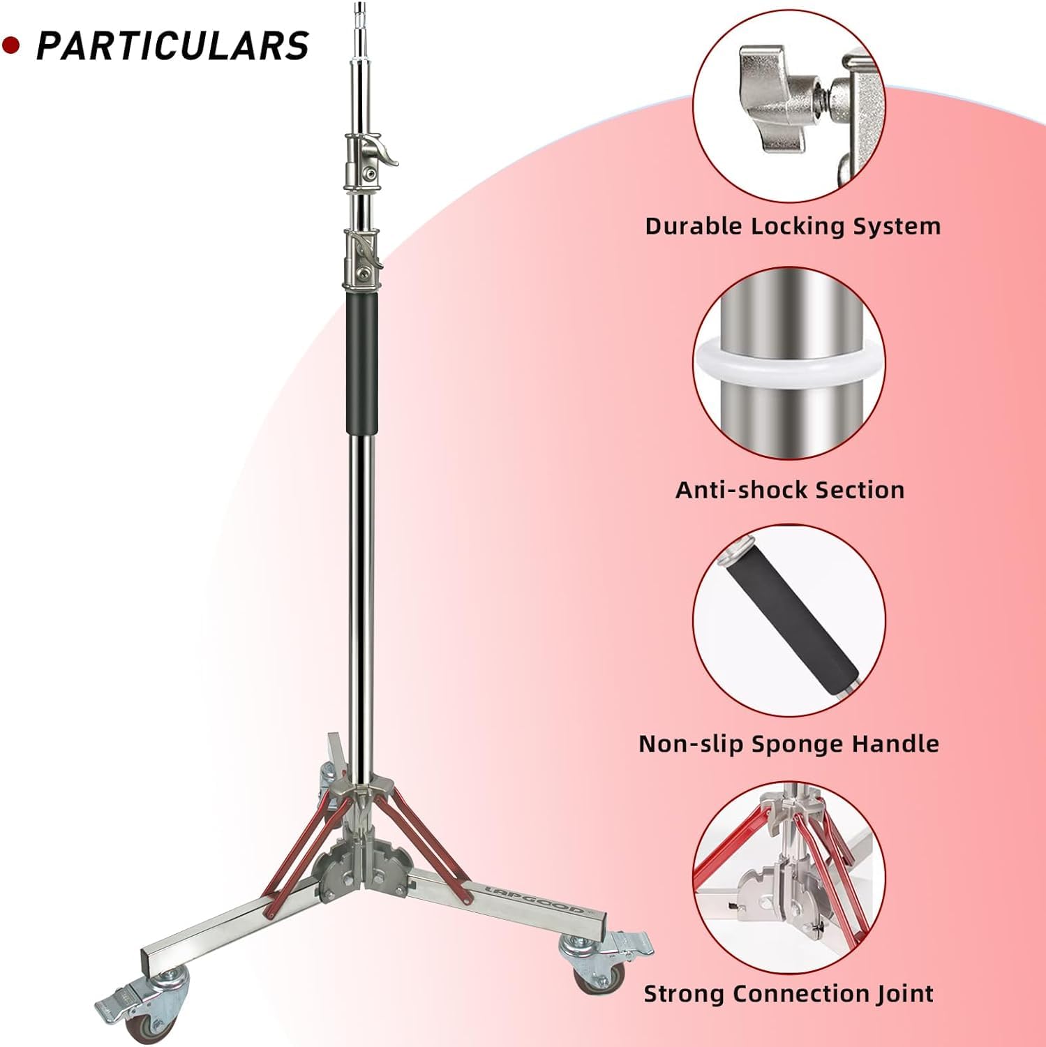 Youtin Rolling Light Stand With Casters, Heavy Duty Adjustable Tripod Stand, 100% Stainless Steel, Wheeled Base For Studio Softbox, Monolight, Reflector, Max Height 10Ft/305Cm