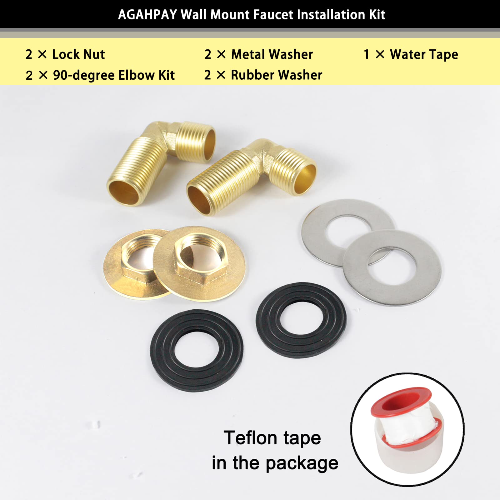 Agahpay Installation Kit For Wall Mount Commercial Kitchen Sink Faucet, Backsplash Mounted Kit Sink Faucet Connector Adapter Set For Stainless Steel Commercial Kitchen Utility Sink, G1/2, Solid Brass