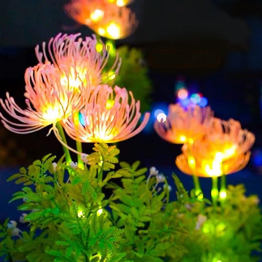 Guocheng 2Pack Solar Flower Lamps Outdoor Garden, 6-Flowers Red Magic Lily Landscape Lights Waterproof Solar Stake Garden Light For Courtyard Pathway Lawn Decor(Pink)