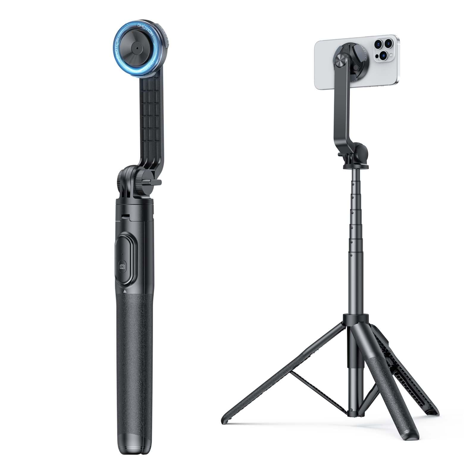 Omoton Phone Tripod Compatible With Magsafe, 64" Extendable Bigger Magnetic Selfie Stick Tripod With Remote, Fit For Iphone 15 14 13 12 Series, Magsafe Cases And Other Phones With Metal Ring