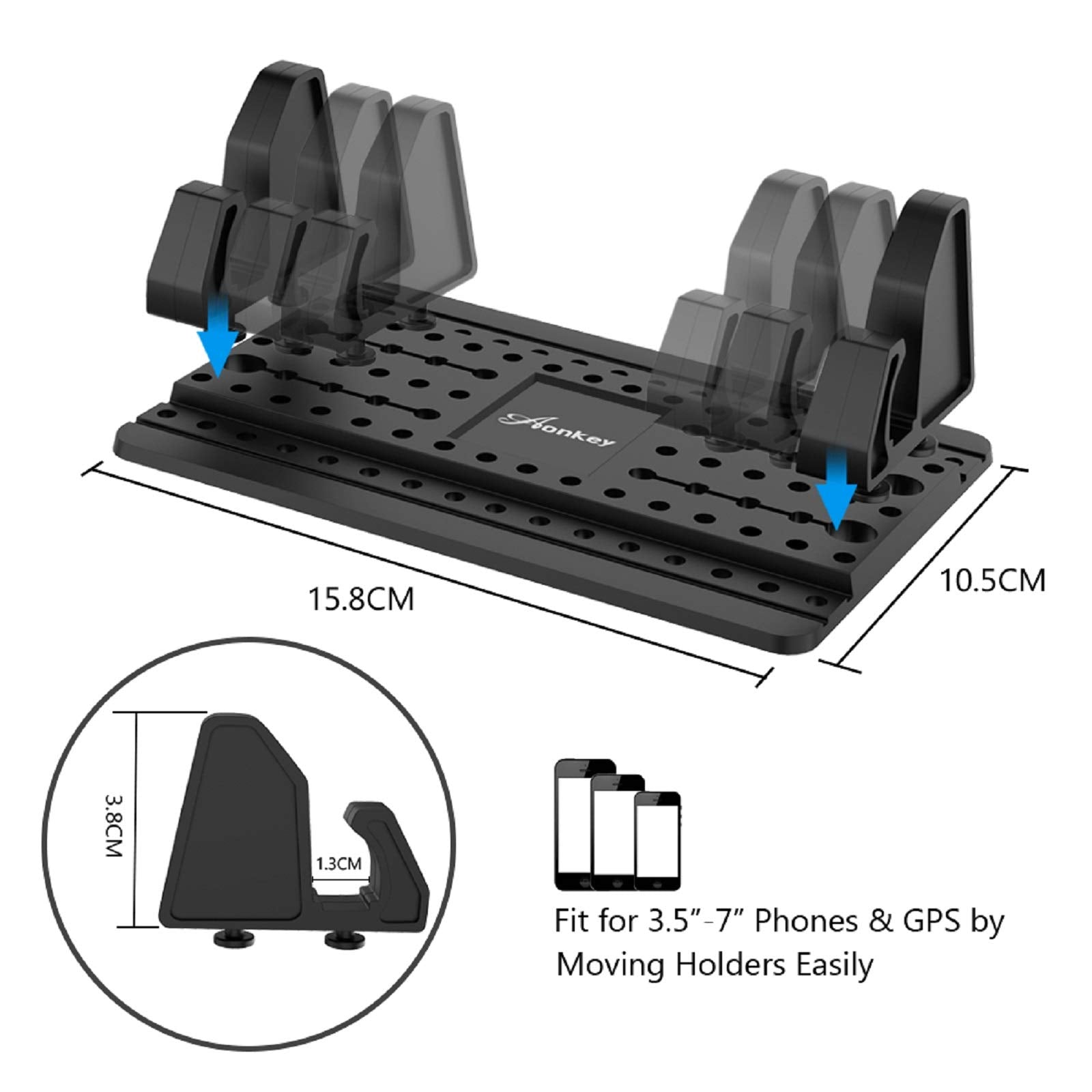 Aonkey Cell Phone Holder For Car, Dashboard Car Pad Mat Vehicle Gps Mount Universal Fit All Smartphones, Compatible With Iphone Xs/Xs Max Xr X 6S 7/8 Plus