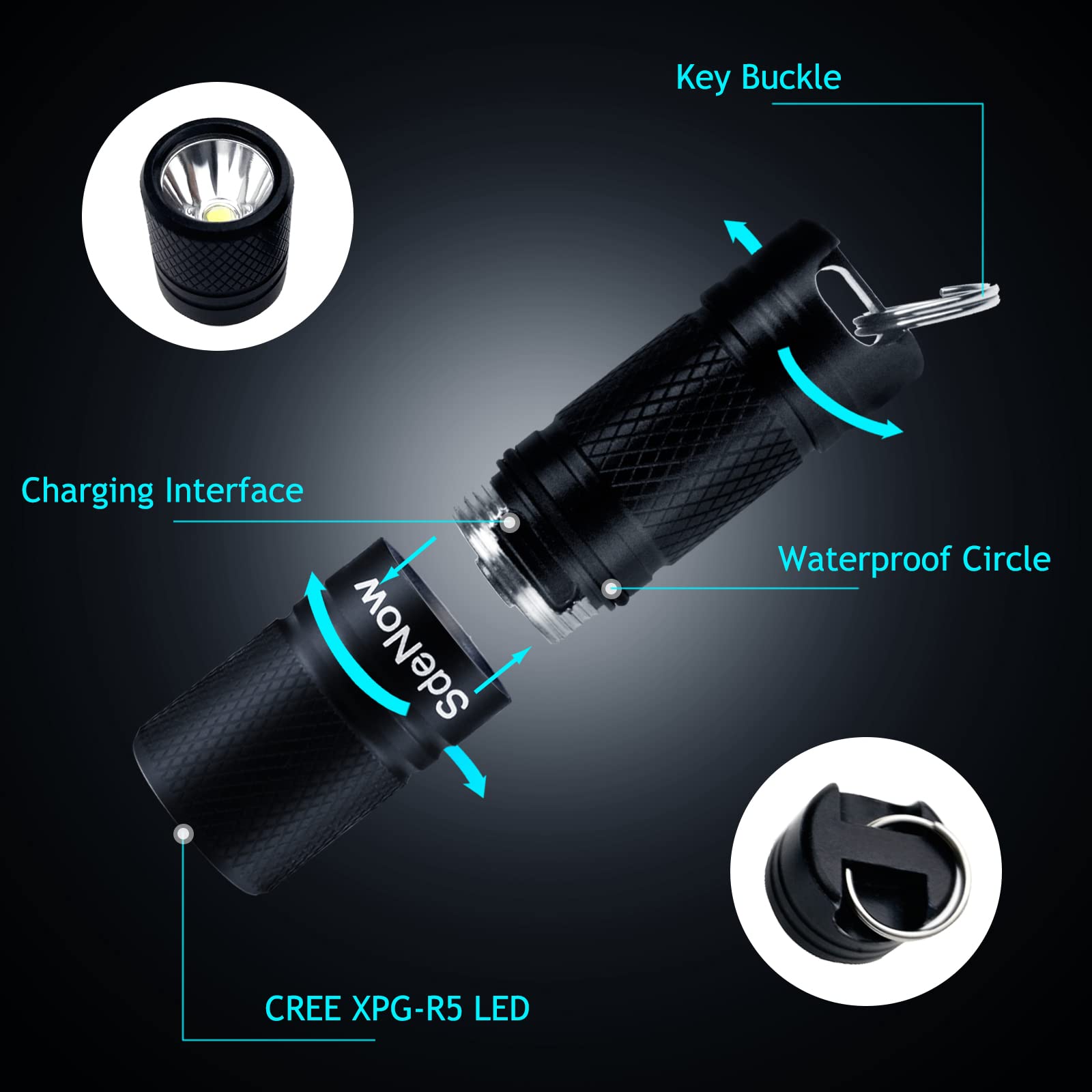 Sdenow  200 Lumen Tiny Rechargeable Led Keychain Light Pocket Edc Torch With Battery And Usb Cable