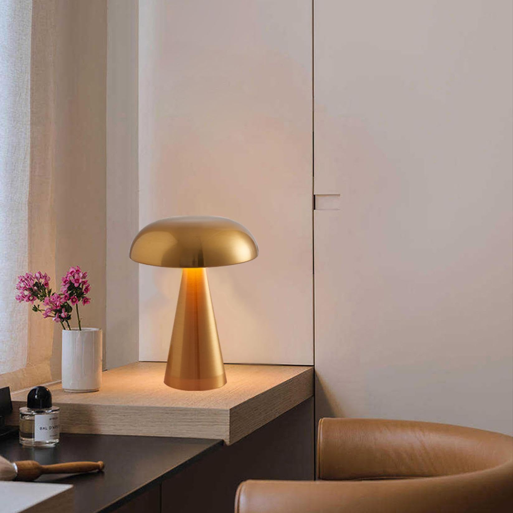 Lutiedan Table Lamp Light, Usb Charging Night Light Luxury Usb Charging Dest Lights Mushroom Shape Table Lamp Night Lights For Bedroom, Bedside, Bar, Outdoor Actitivity (Gold)