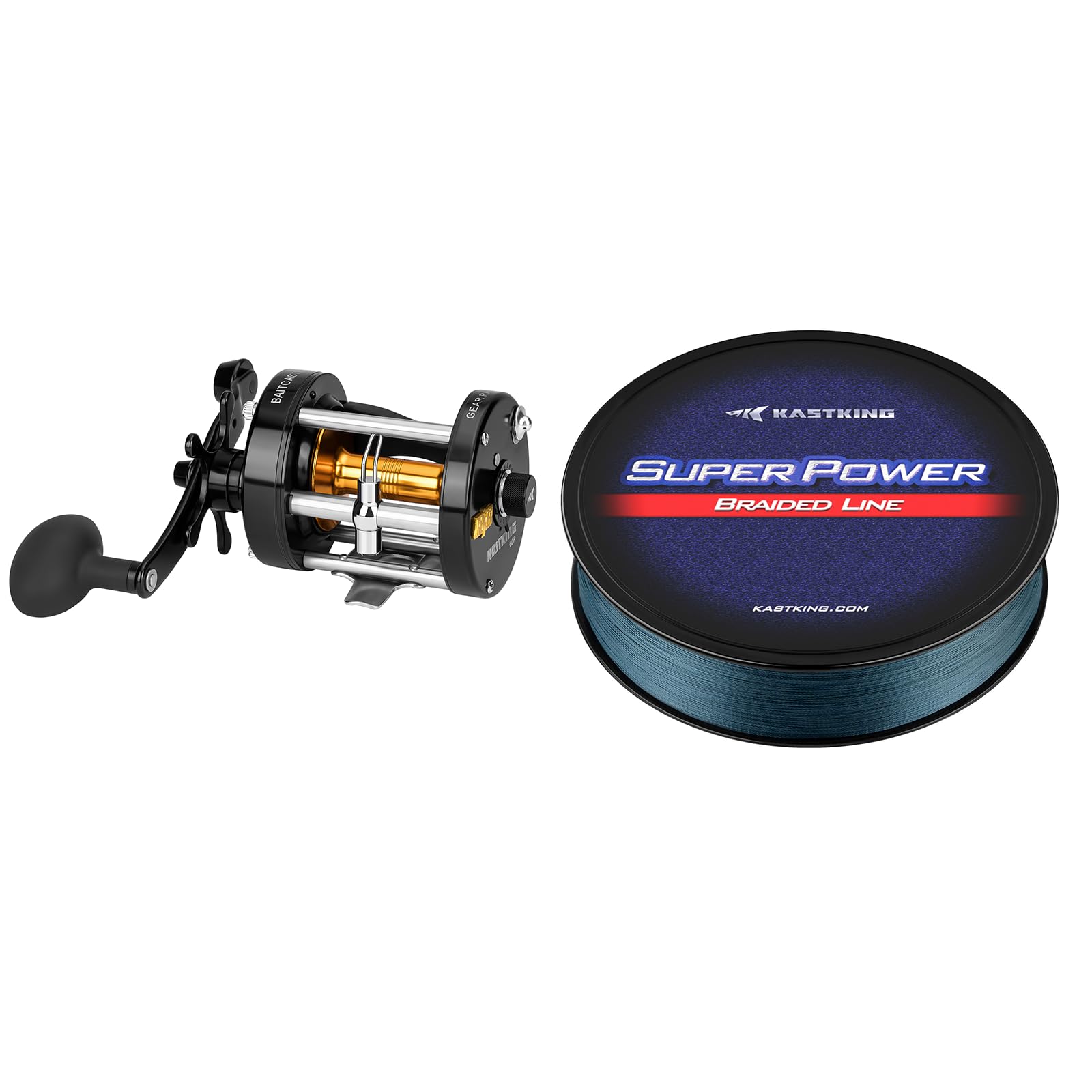 Kastking Rover Round Baitcasting Reel, Right Handed Fishing Reel,Rover60,Black & Superpower Braided Fishing Line, Gray, 15 Lb, 150 Yds
