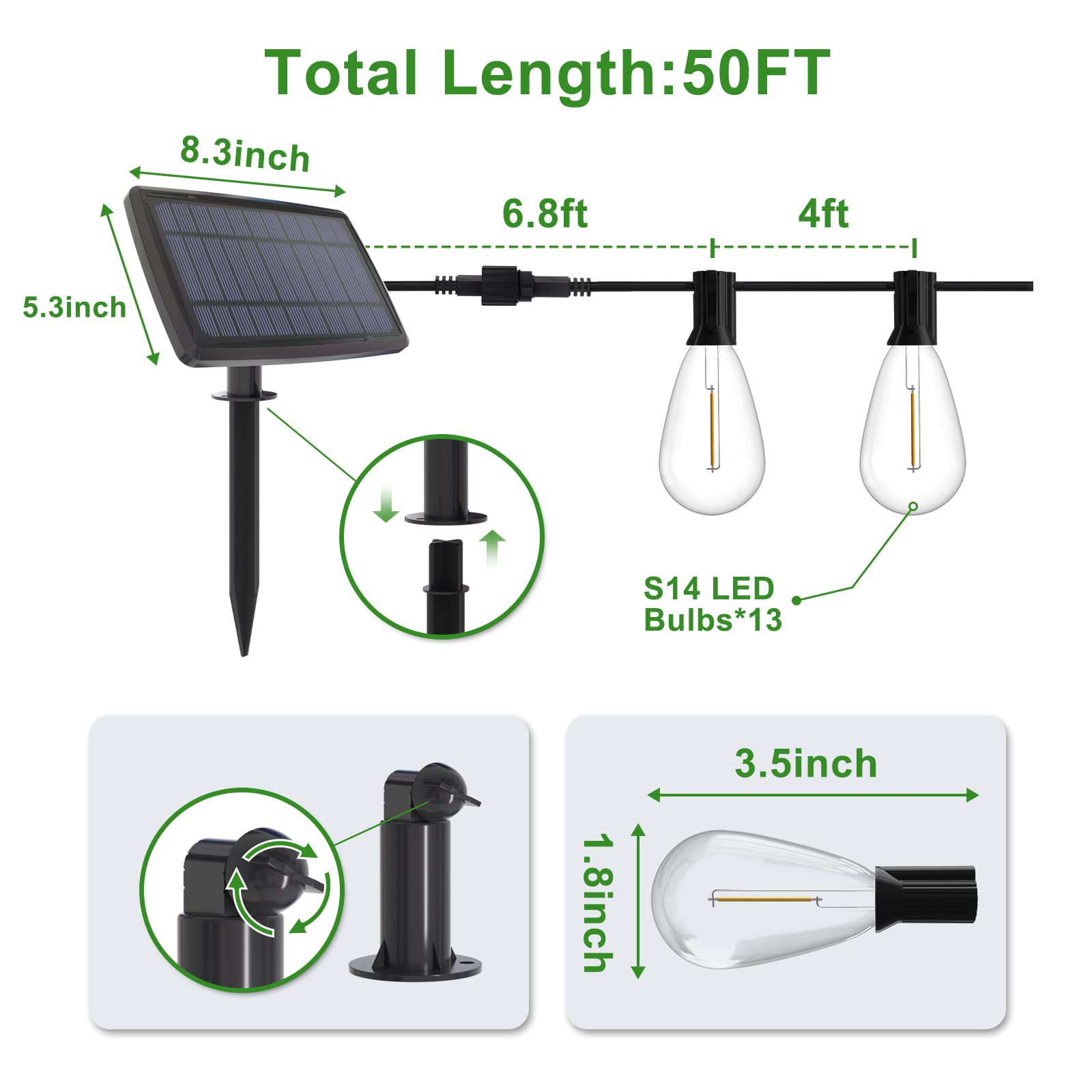 Tjoy Solar String Lights Outdoor Patio Lights, 50Ft Solar Powered Waterproof String Lights, 2700K Warm White Hanging Lights With 12Pcs Shatterproof S14 E12 Bulbs For Patio, Backyard, Porch, Outdoors