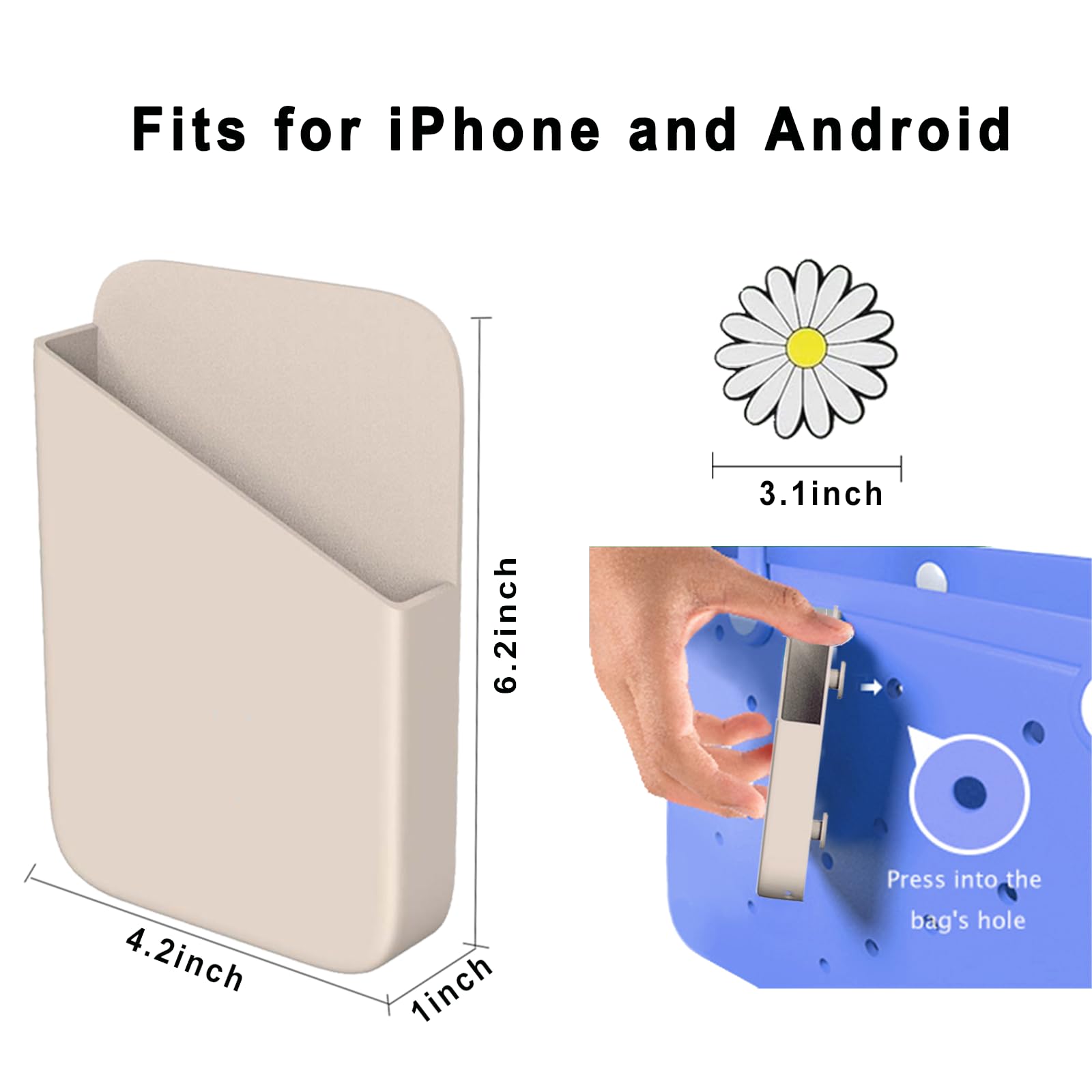 Vrhgl Bogg Bag Phone Holder, Daisy Bogg Bag Charms, Find Your Phone In A Second With Cell Phone Holder For Bogg Bag,Cream Bogg Bag Accessorie,  For Mom