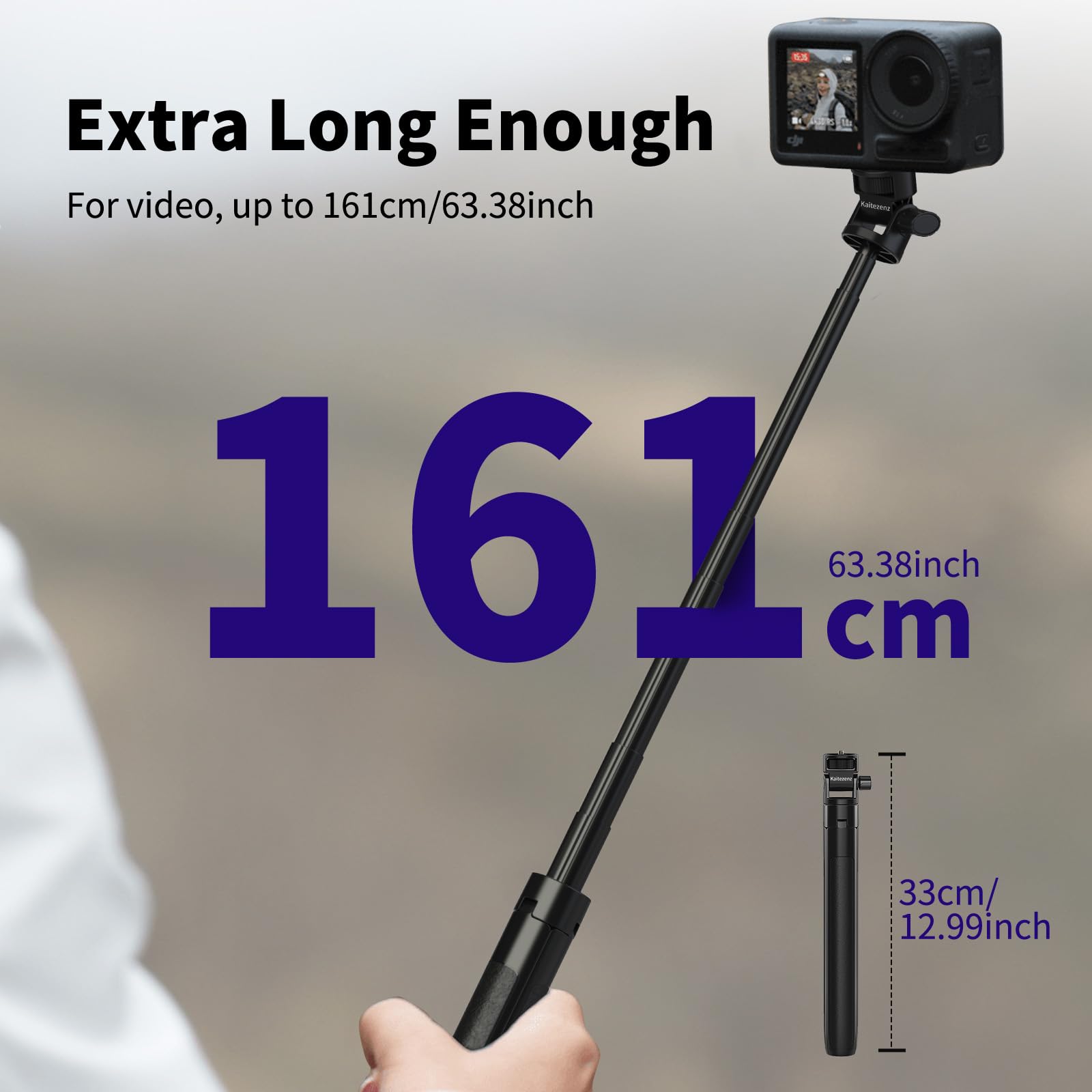 Kaitezenz 63In Selfie Stick Tripod For Gopro Camera, Long Extendable Tripod Stand Selfie Vlog Handle Portable Lightweight 7 Sections For Gopro Max Hero 13 12 11 10 9 8 7 Dji Osmo Action Camera