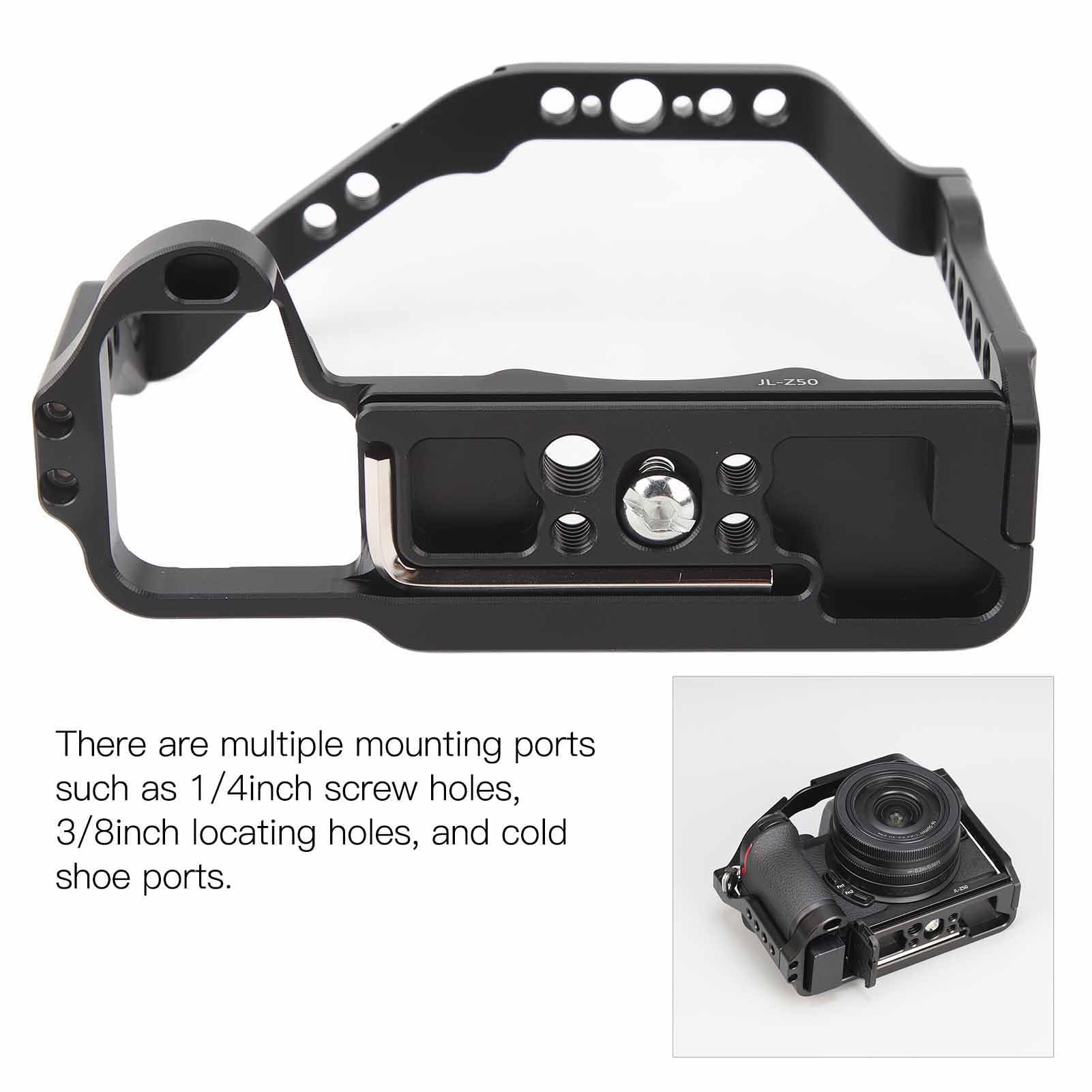 Acogedor Camera Cage For Nikon Z50, Video Camera Cage Rig With 1/4 & 3/8 Thread, For Arca Port Quick Release Plate, Aluminum Video Cage Rig Stabilizer