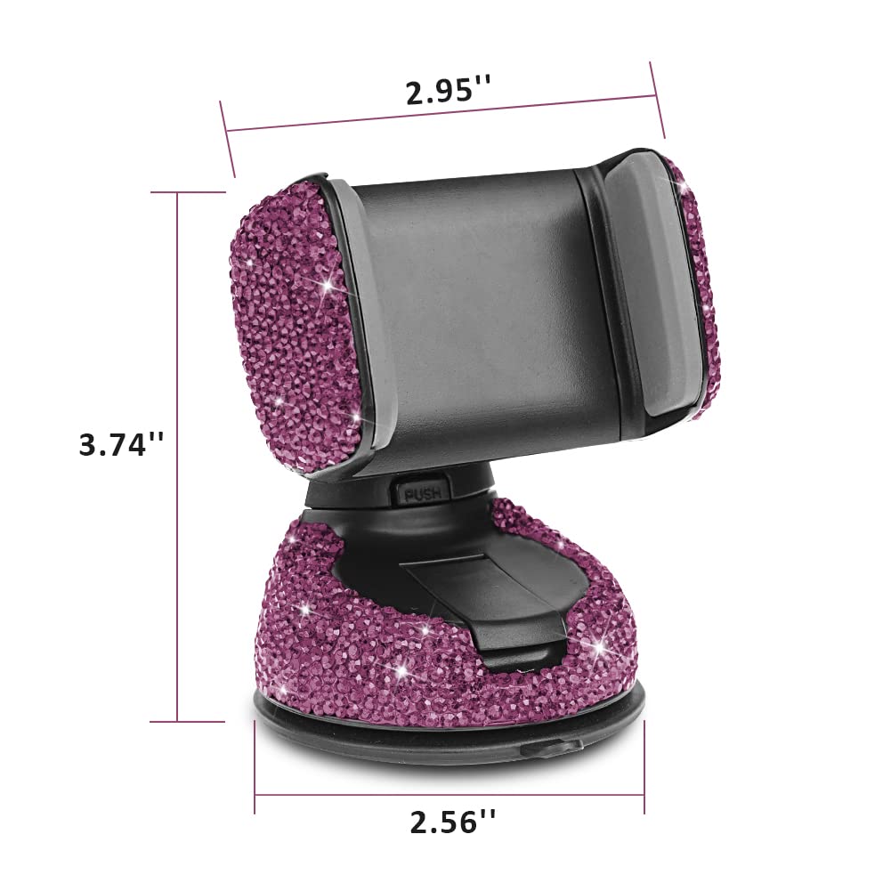 Eing Car Phone Mount Cell Phone Holder With One More Air Vent Base,Bling Crystal Universal Phone Mount Holder Cradle For Dashboard,Windshield And Air Vent,Purple