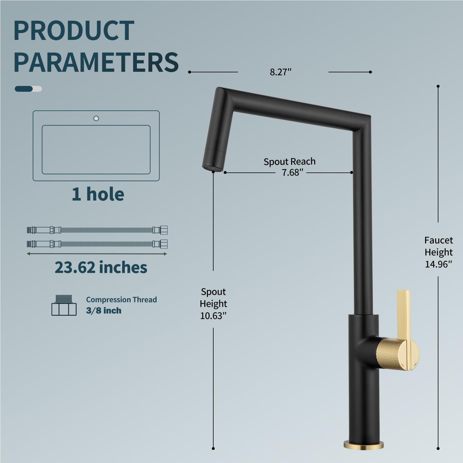 Aection Black And Gold Bar Sink Faucet,Modern 360° Rotatable Single Handle Kitchen Sink Faucet,Matte Black Single Hole Kitchen Sink Faucet For Rv Sinks, And Laundry，Brass Sink Faucet