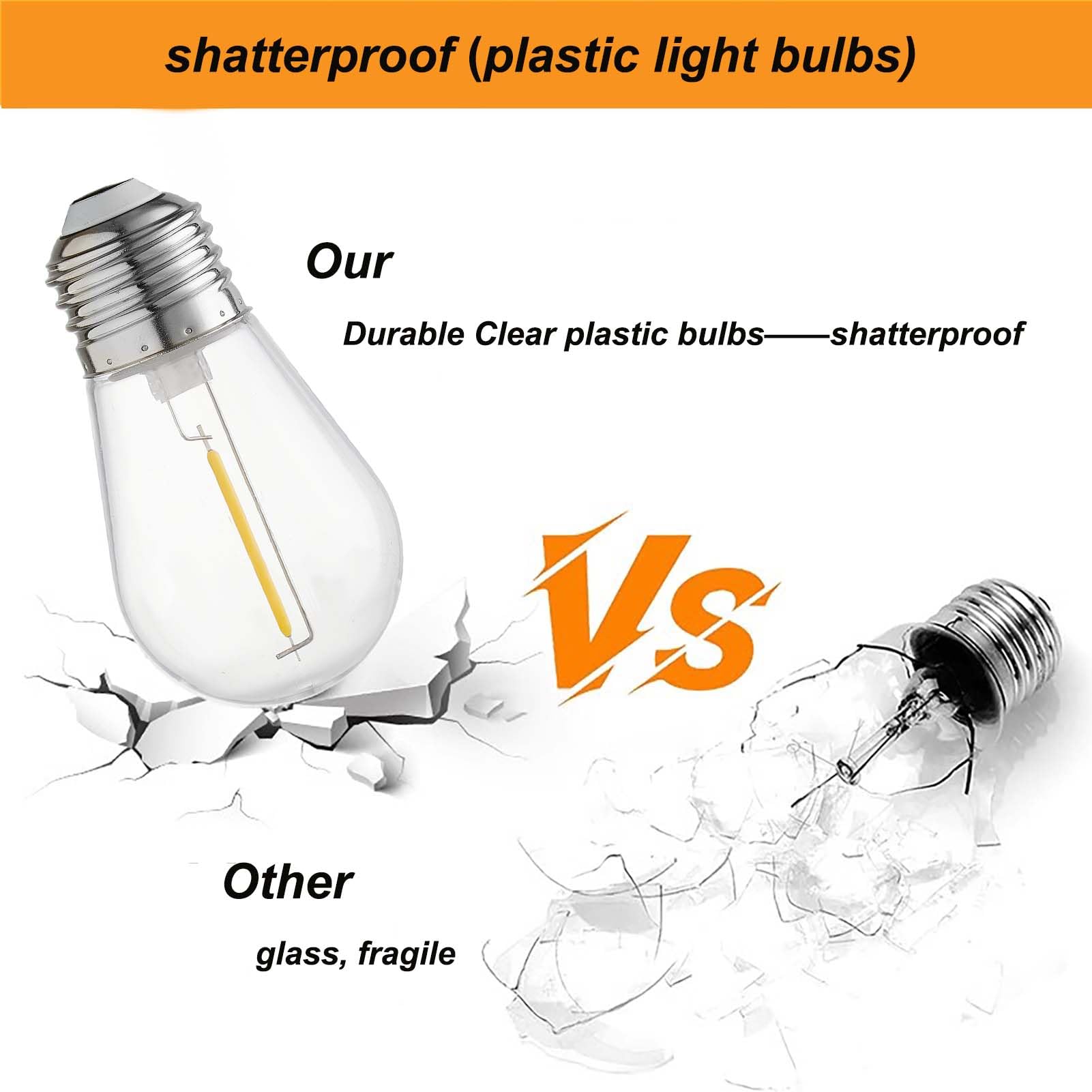 Abulber 25 Pack S14 Led Outdoor String Light Replacement Bulbs,Clear Plastic,Shatterproof,Waterproof.1 Watt To Replace 11 Watts Incandescent Bulb,120V 2700K E26,Warm White