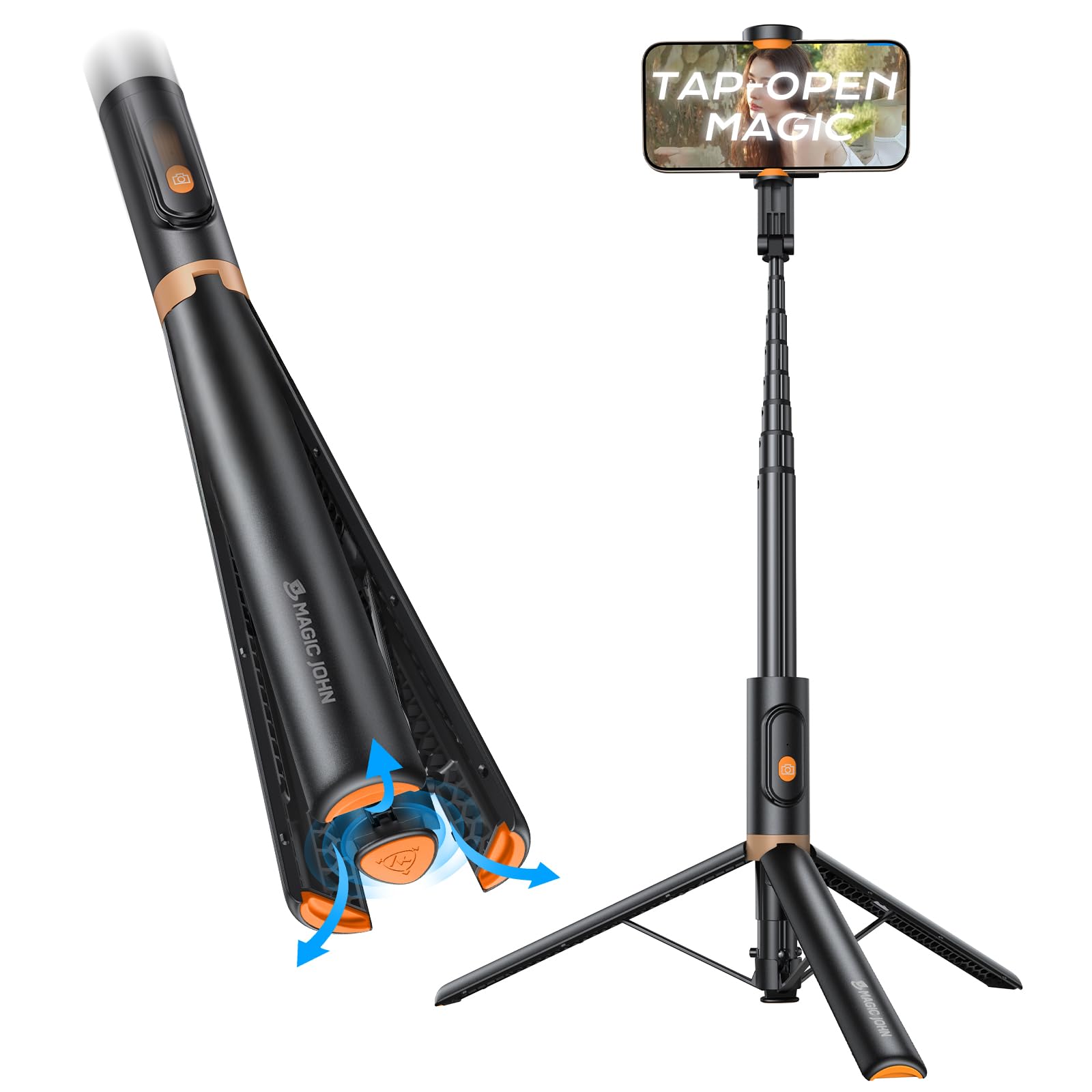 Magic John 59" Automatic Phone Tripod, Extendable Selfie Stick For Iphone, Selfie Stick Tripod With Detachable Remote, Flexible Rotation Travel Phone Stand Compatible With Iphone, Android, Camera