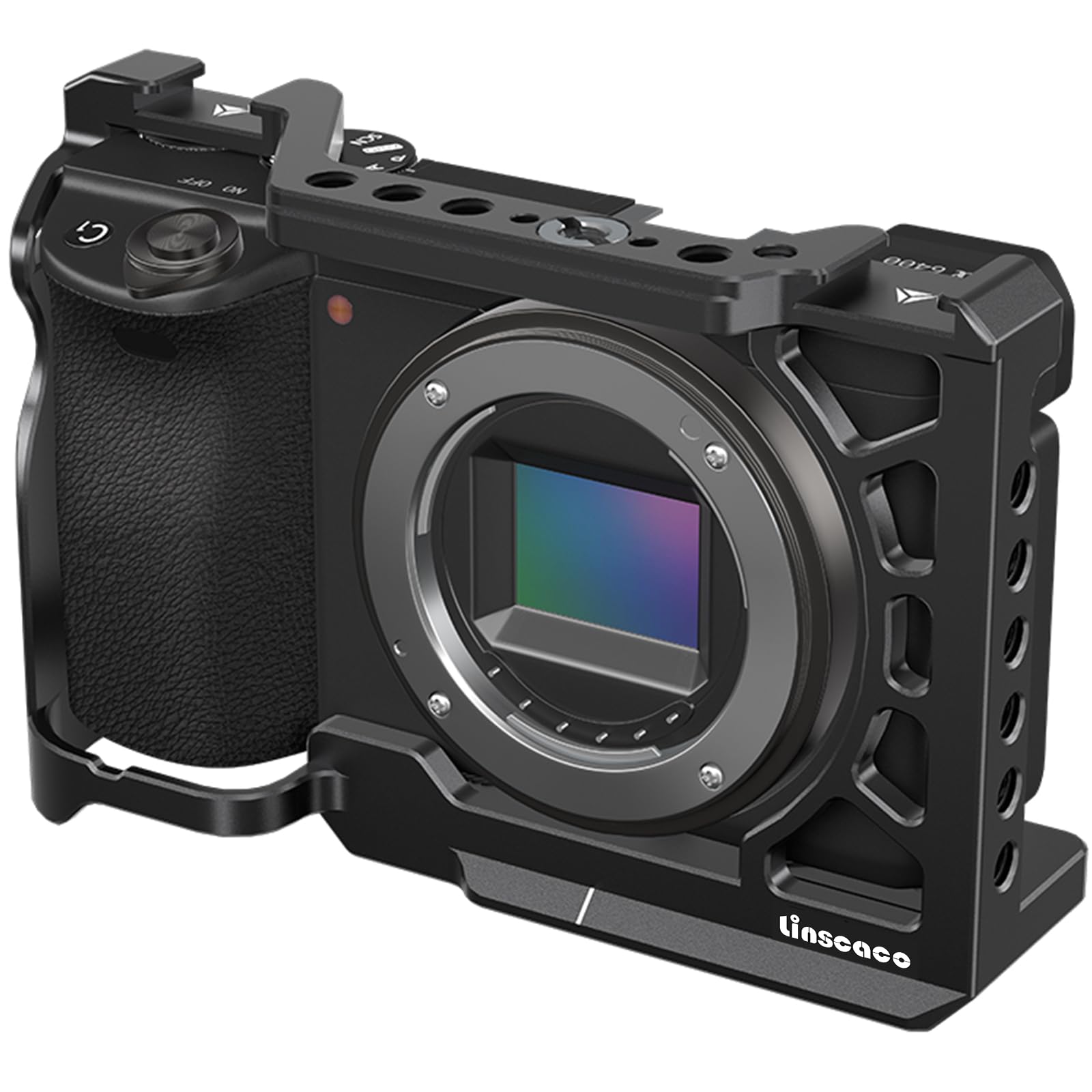 Linscaco Cage For Sony A6400/A6300/A6000/A6100, Video Stabilizer With 1/4"-20 & 3/8"-16 Threaded Holes, Arca-Swiss Compatible, Cold Shoe Mount, Aluminum Build
