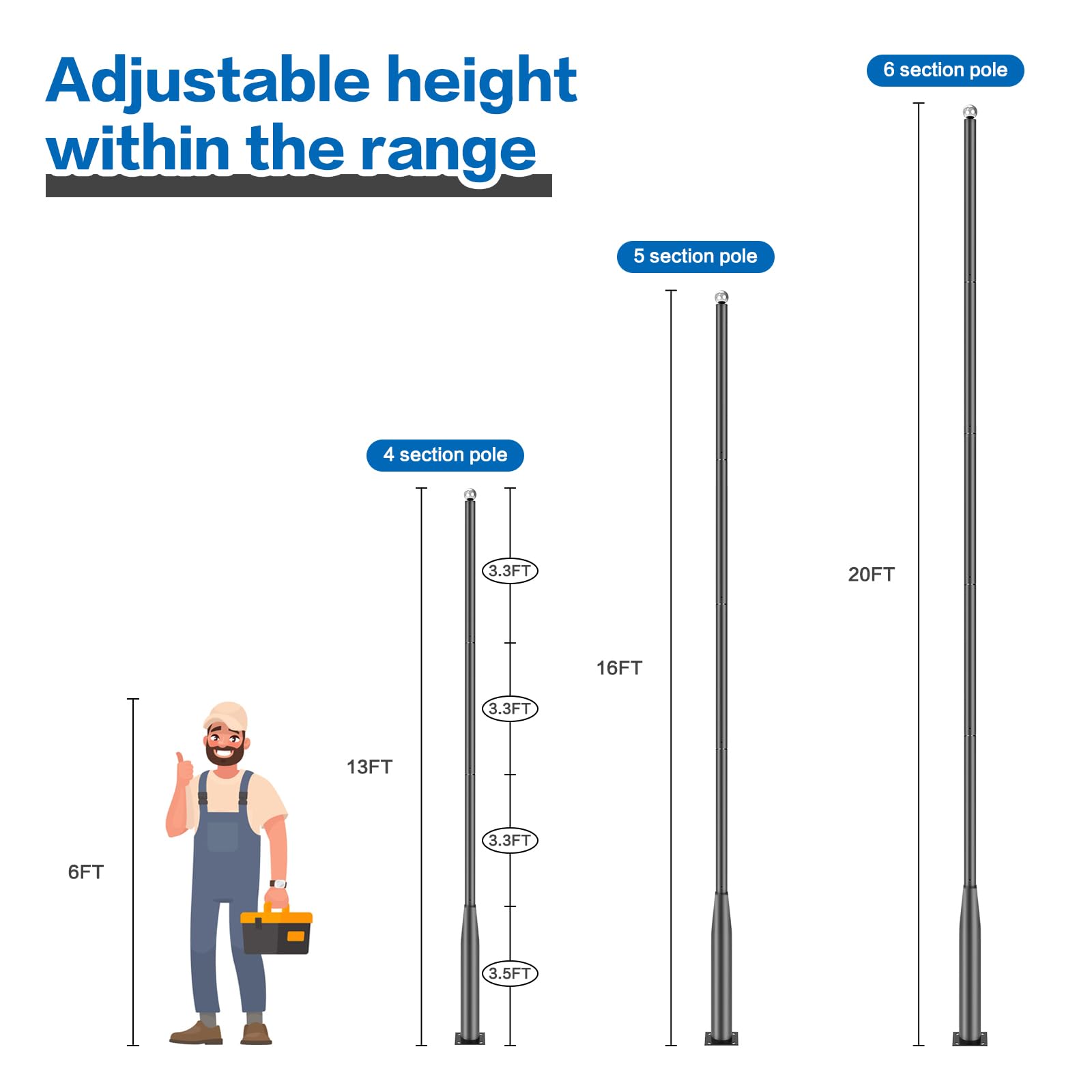 Dimgogo Street Light Pole 13Ft, Solar Street Lamp Post For Outdoor Lights, Sub-Assembly Of Street Light Poles For Porch, Park, Pathway, Street