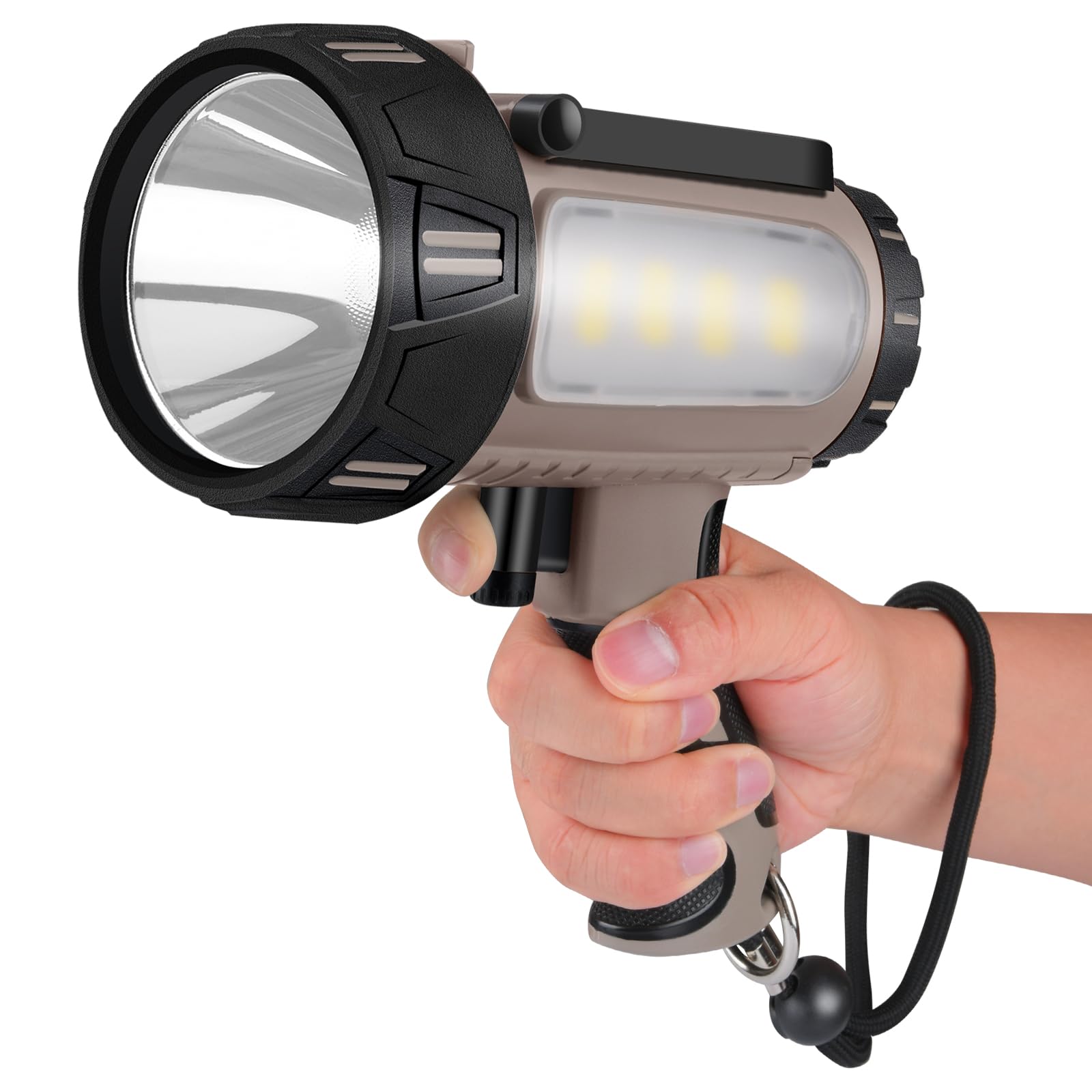Seeup Rechargeable Spotlight Flashlight, Super Bright Waterproof Handheld Spot Light 6 Models With Foldable Stand For Outdoor Boating Camping Fishing Hunting