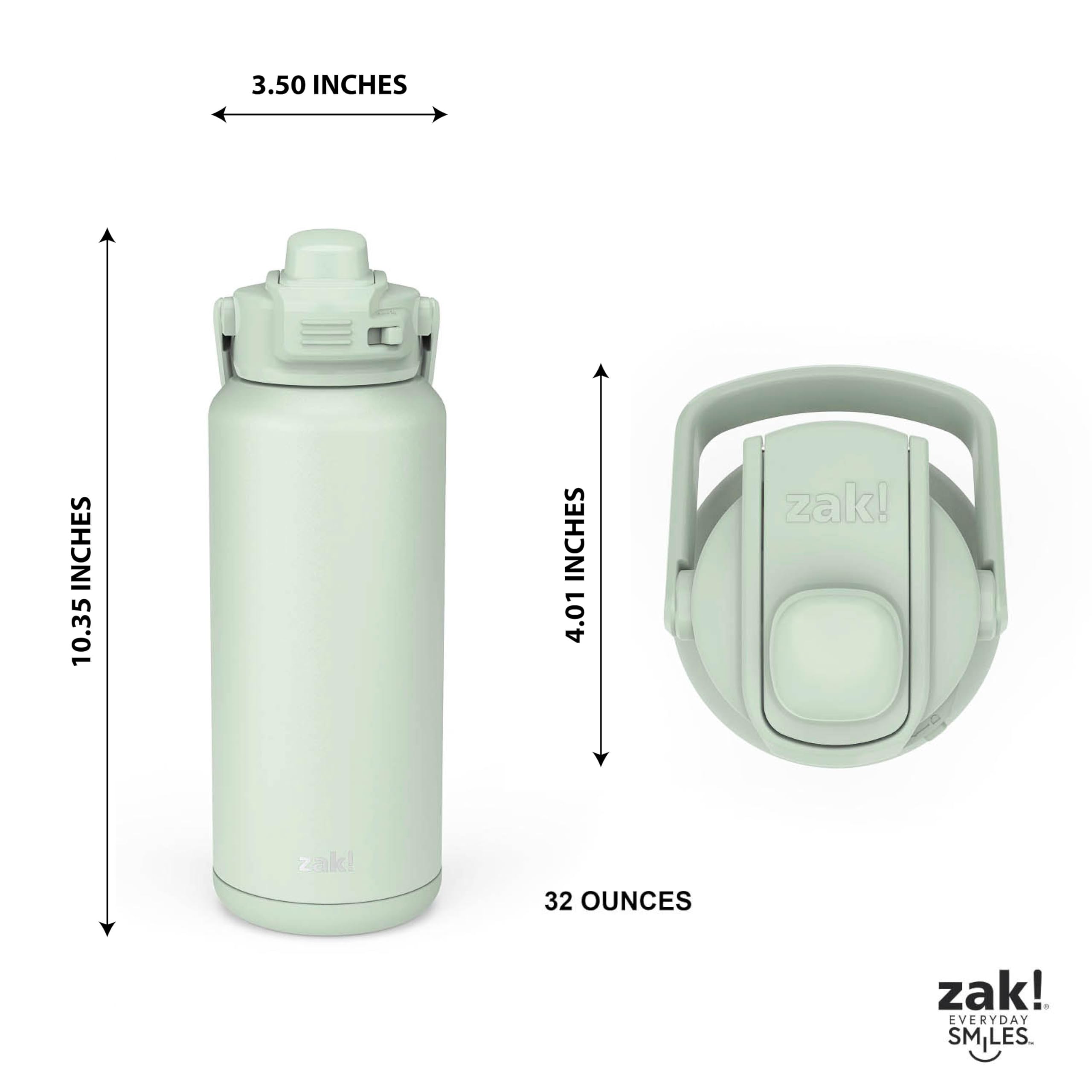 Zak Designs Beacon Straw Lid Water Bottle For Travel Or At Home, 32Oz Stainless Steel Is Leak-Proof