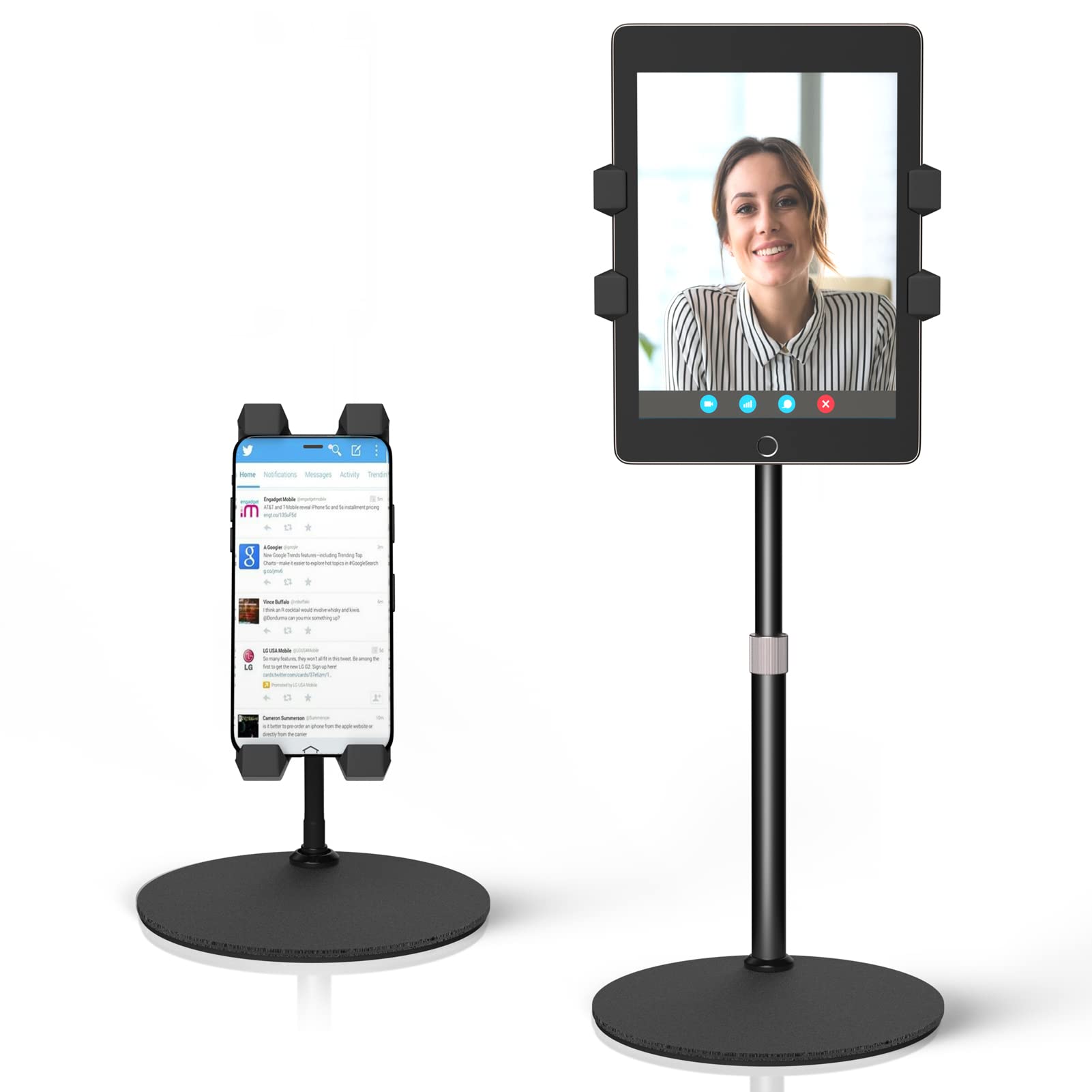 T-Sign Ipad Tripod Stand, Mount Foldable Floor Tripod For Ipad, Height Adjustable 360 Degrees Rotating 7 To 12 Inch Tablets Perfect For Facetime, Video, Zoom, Phone Holder, Bluetooth Remote Control