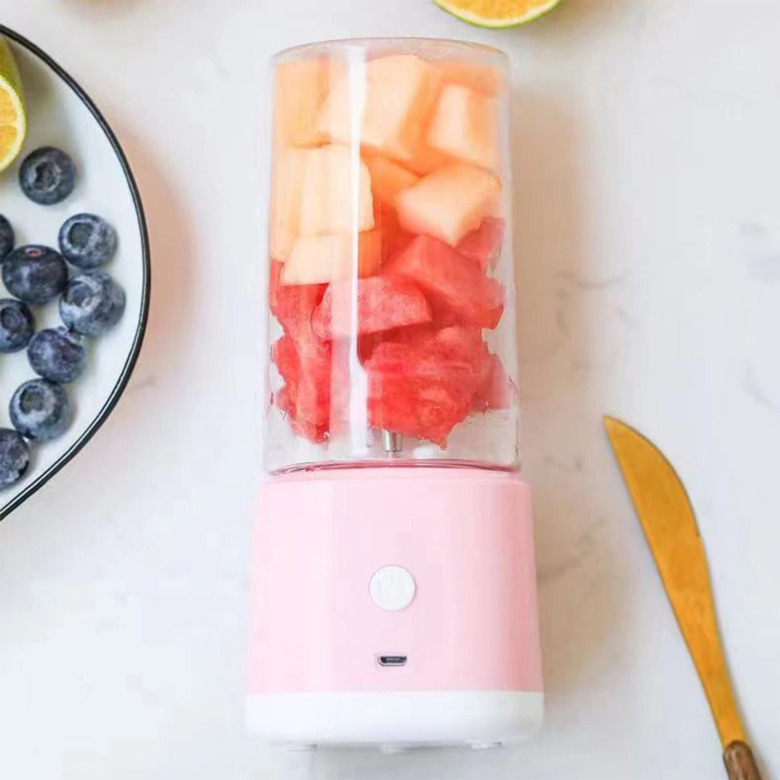 Uniqus Portable Blenders With 4 Blades 300 Ml Food Processor Usb Recharge Travel Cup Small Size Blenders Handheld Blenders For Home, Sporrt, Work Or Travel, Pink