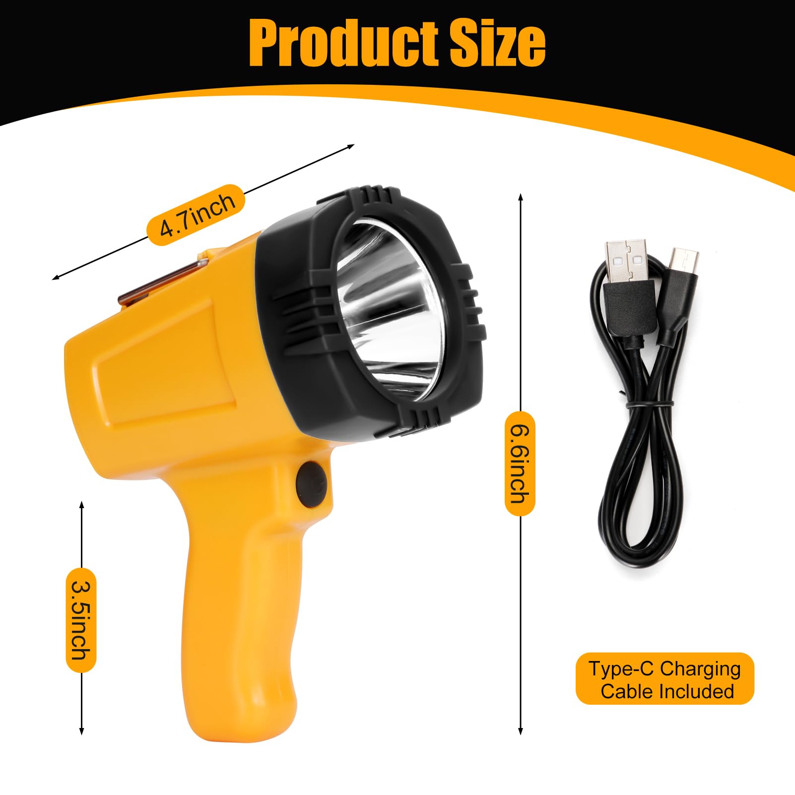Vanvale Super Bright Rechargeable Spotlight,Handheld Rechargeable White Led Flashlight,Ultra-Long Standby Lightweight Utility Searchlight Abs Light