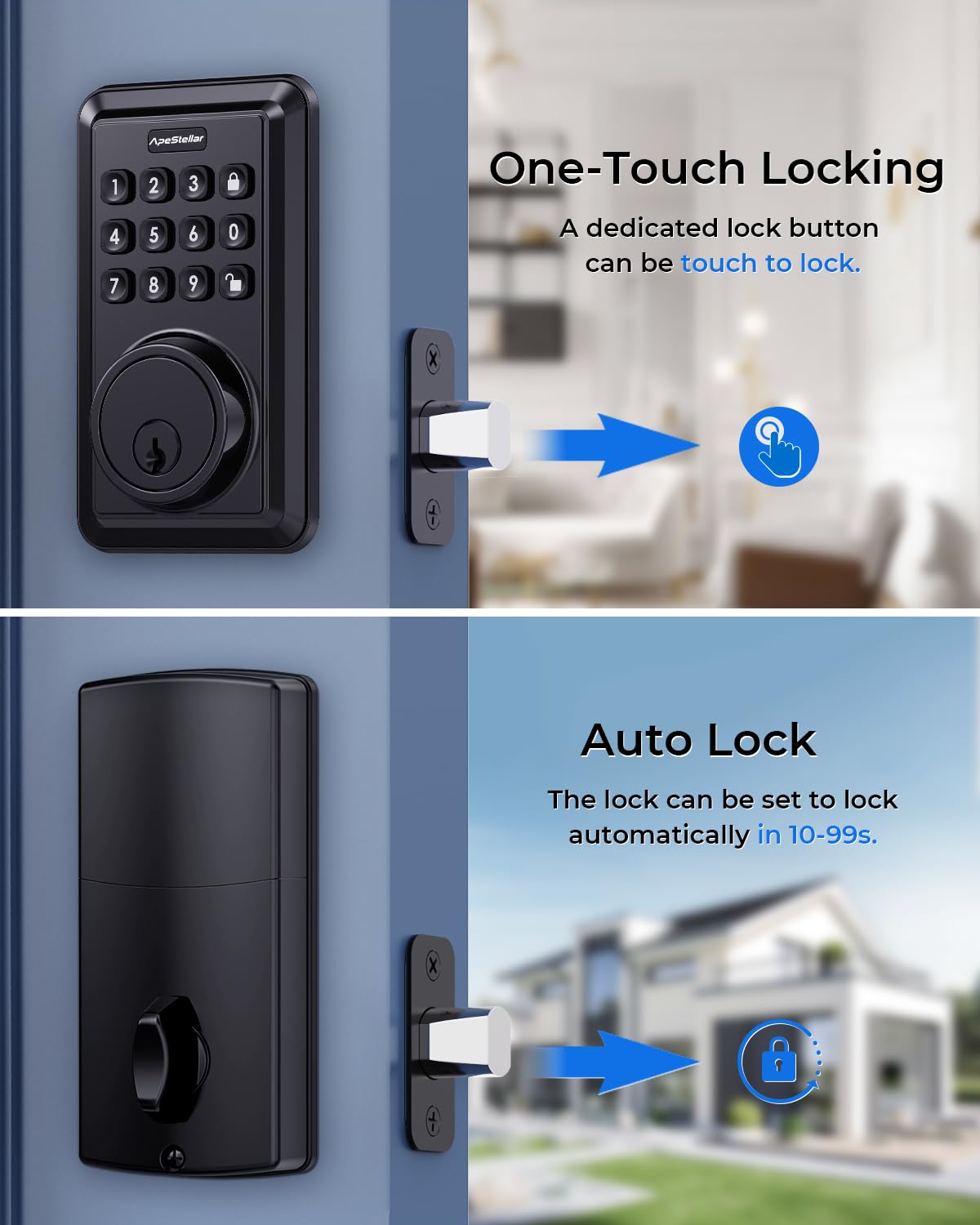 Apestellar Keyless Entry Door Lock Deadbolt With Handle Set - Front Door Lock Set- Electronic Keypad Deadbolt - Smart Lock -Easy Installation -Matte Black