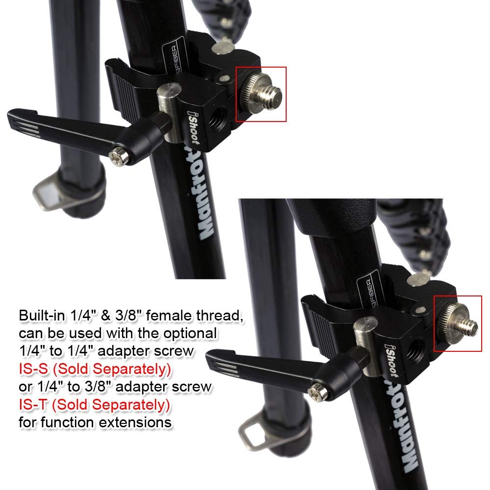 Ishoot Improved Versatile All-Metal Crab Clamp Magic Hand Pliers With 1/4" & 3/8" Screw Hole, Used For Photography Camera Tripod Studio Flash Light Stand Boom Round Tube Circular Pipe Of Dia-10-40Mm