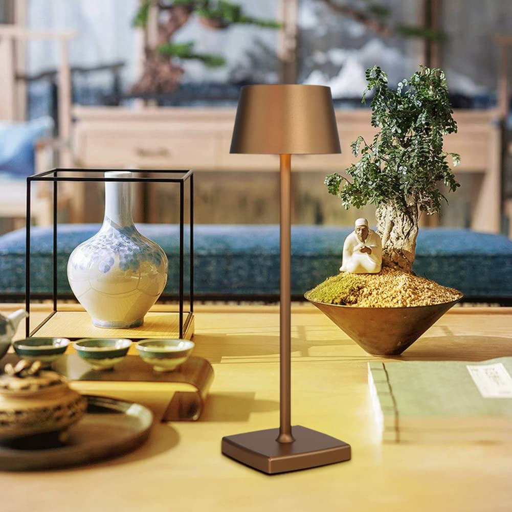 Seihoae Cordless Table Lamps Rechargeable, 6000Mah Battery, Ip54 Waterproof, Aluminum Alloy, Touch Dimming For Indoor Outdoor Restaurant Buffet Bar Coffee Shop, Brown