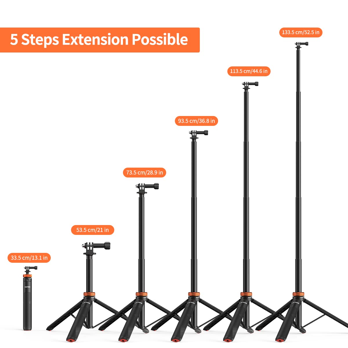 Vrig Select Uurig Telescopic Selfie Stick Long With Tripod, Waterproof Hand Grip, For Insta360 Gopro Hero 10 9 8 7 6 5 4 3 2, Fusion, Max, Session, Akaso, Sjcam, Dji Osmo Gopro