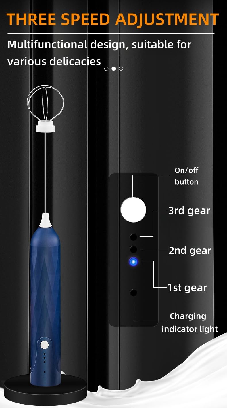 Uniqus 2-In-1 Hand Blender Electric With Usb Rechargeable Immersion Blender Handheld, 3 Speeds Stainless Steel Blade Stick Blender For Coffee Latte, Hot Chocolate, Egg Includes Whisk