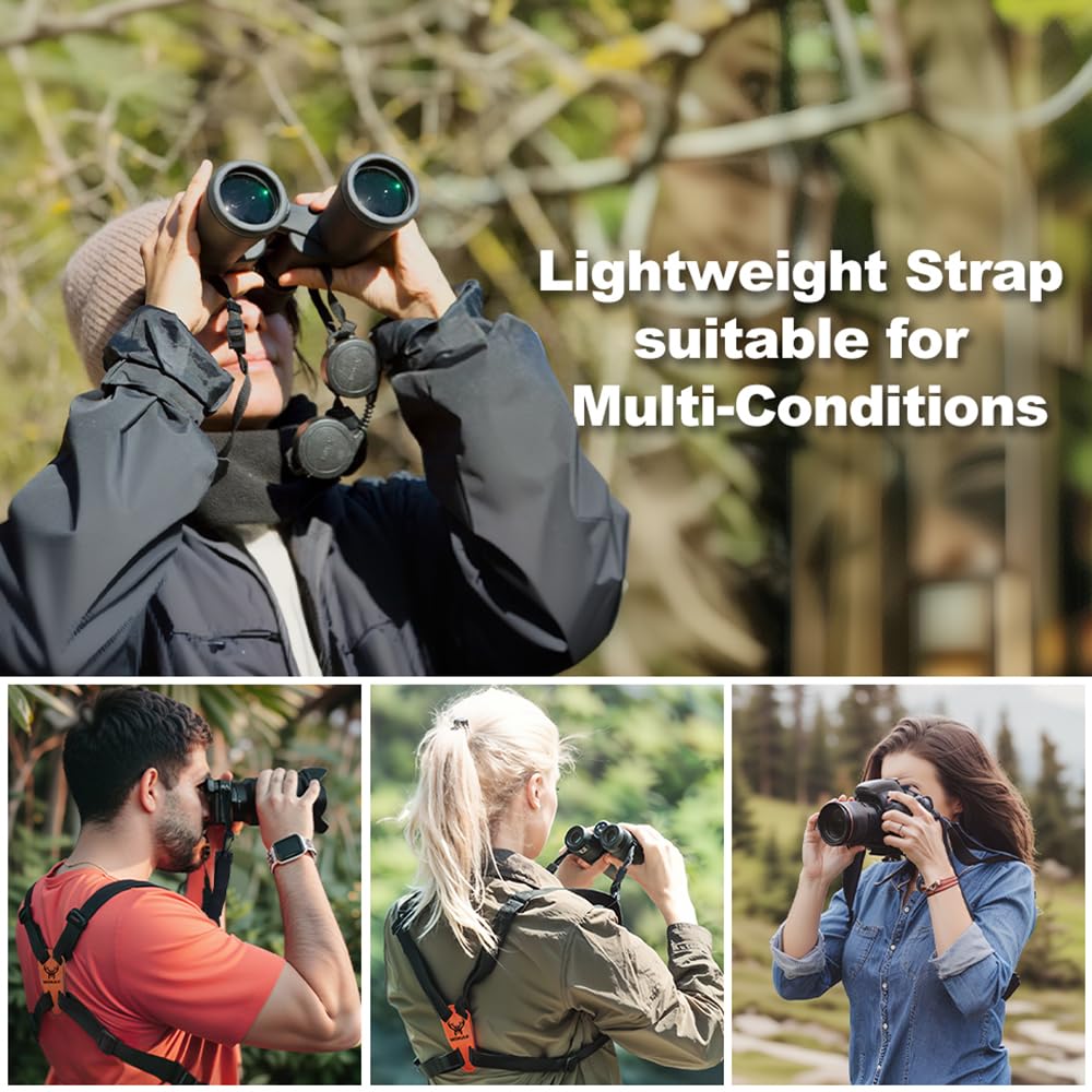 Moxule Binocular Harness Strap X-Shaped - Adjustable Bino Chest Straps For All Binoculars Hunting,Hiking And Birding - Black