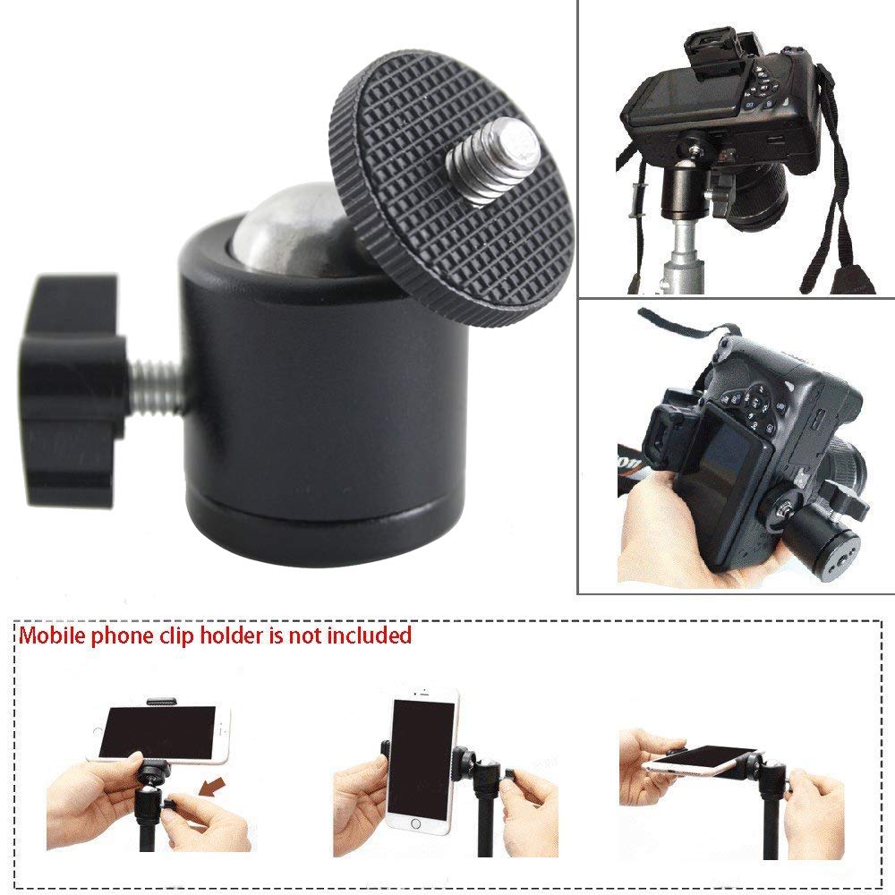 Exmax 360 Degree Aluminum Alloy Body Rotating Swivel Mini Tripod Ball Head With 1/4" Screw Thread Base Mount For Lighter Dslr Camera Camcorder Led Light Bracket Hiking Htc Vive (Black)