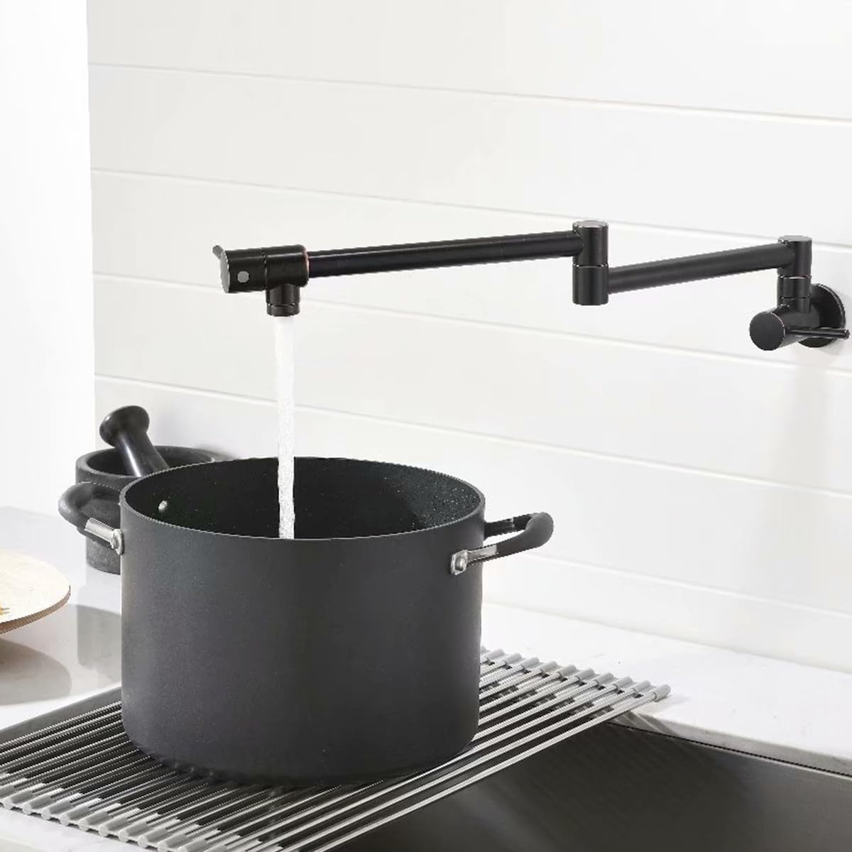 Random Pot Filler Faucet Black Pot Filler Over Stove Faucet Brass Wall Mount Kitchen Folding Faucet Double Joint Swing Arms.Rd-81997-Mb