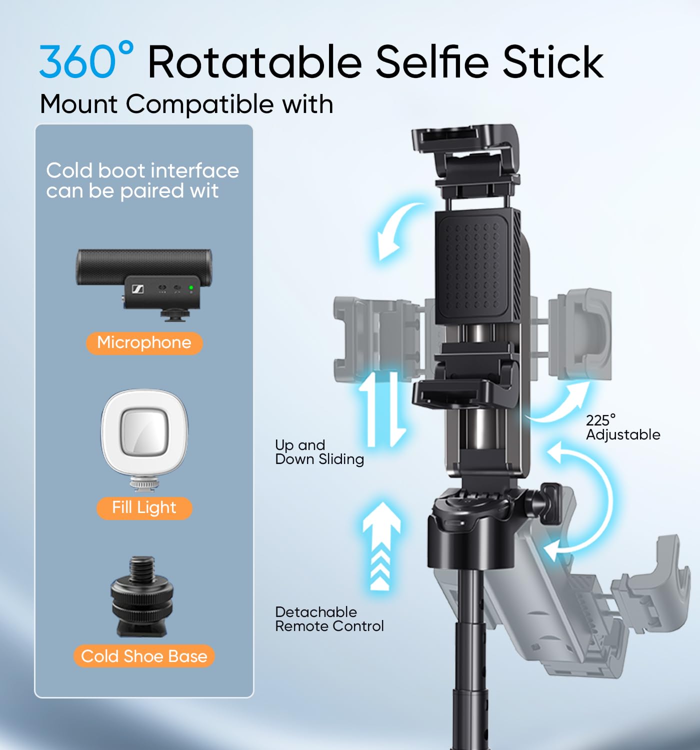 Magic John Phone Tripod, Portable Selfie Stick, Pocket Size Selfie Stick For Iphone, Selfie Stick With Wireless Detachable Remote Control & 2 Fill Light For Photograph, Live Streaming, Video Recording