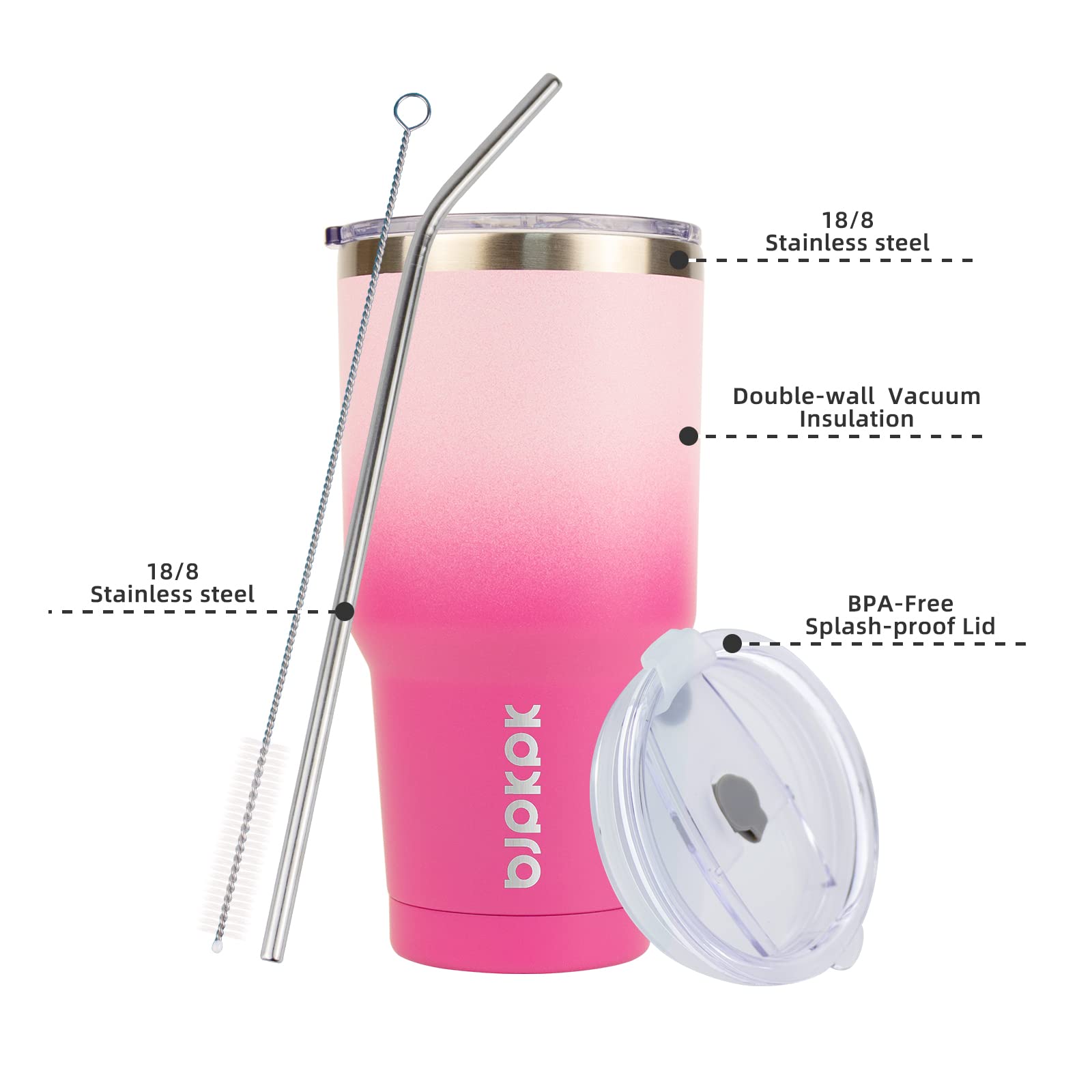Bjpkpk 30 Oz Tumbler With Lid And Straw Travel Coffee Mug Stainless Steel Insulated Thermal Tumbler