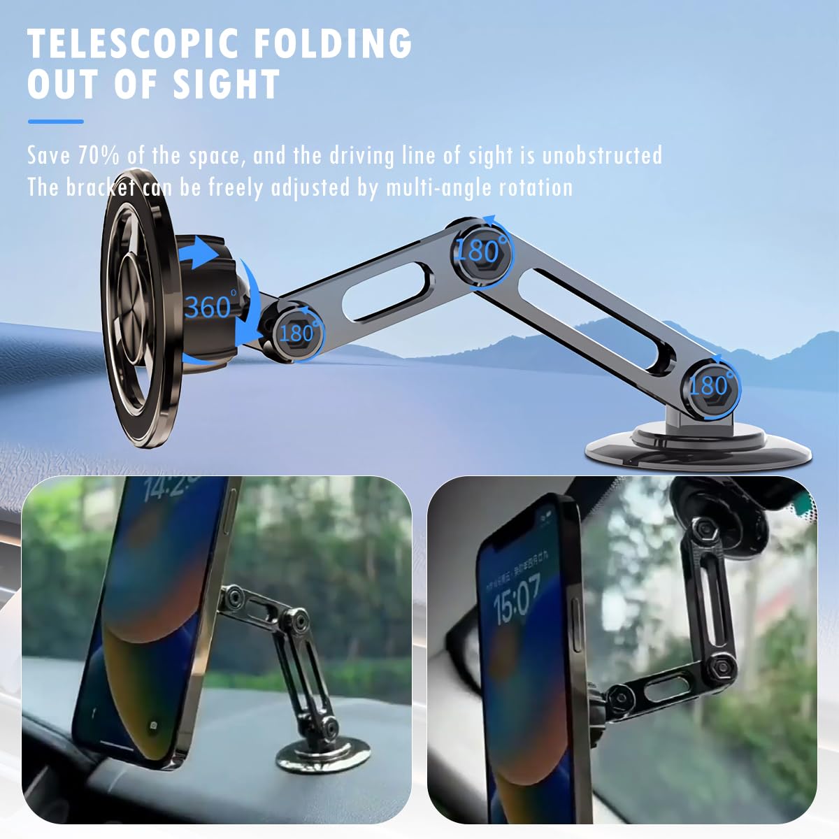 Jemey Universal 360° Pro -   Magnetic Suction Car Phone Holder, Hands  Automobile Mounts Cell Phone Holder With Metal Ring, Adjustable Cell Phone Mount For All Mobile Phones