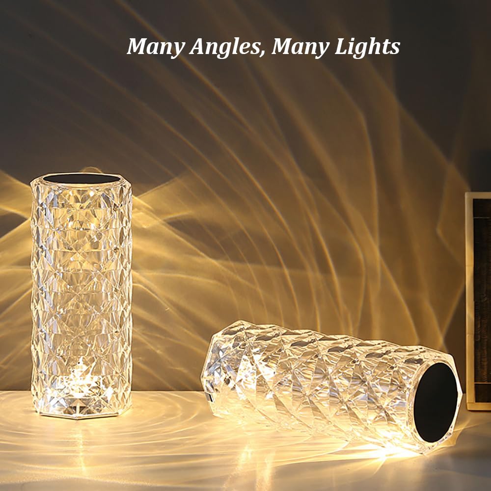 Leroxo Portable Crystal Table Lamp, 3-Color Touch Control Rechargeable Night Light, Bedside & Desk Lamp For Bedroom, Living Room, Kitchen & Dining Room (3-Color Rose)