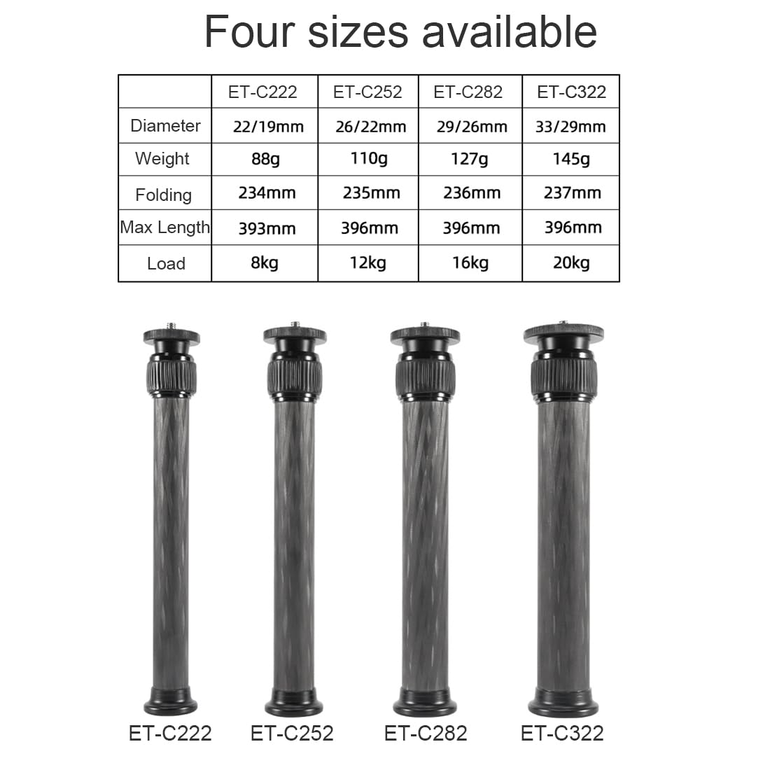 Dekeenstar Tripod Extension Tube Extender 22Mm Carbon Fiber 2 Section Center Column Extension Rod Compatible With Zhiyun Feiyutech Hohem Handheld Gimbals Tripods Ballhead Max Load 10Kg