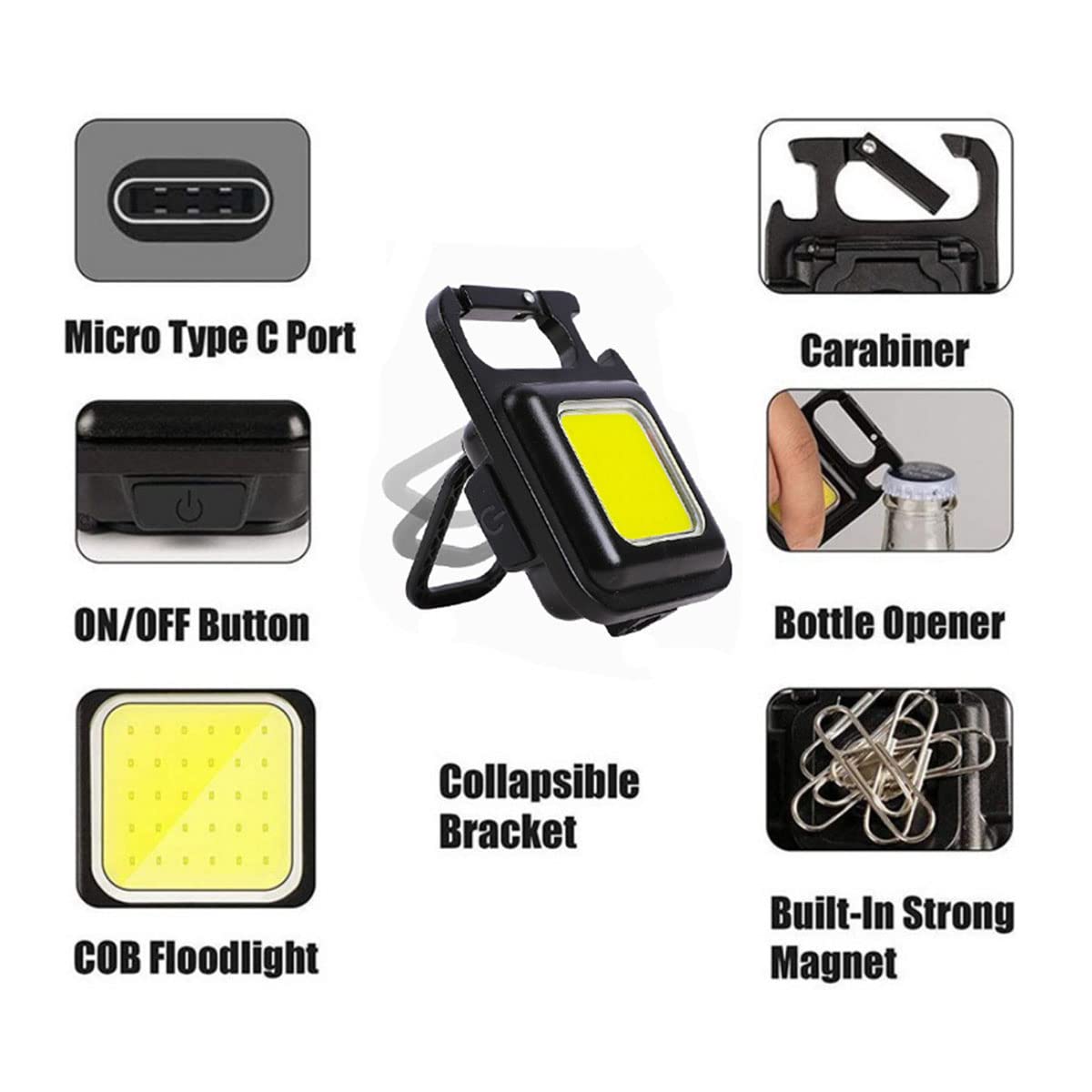 Logrand Rechargeable Led Light Built-In Lithium Battery Small Size With 4 Lighting Modes Magnet Bracket Bottle Opener Waterproof Design Long Lighting Time