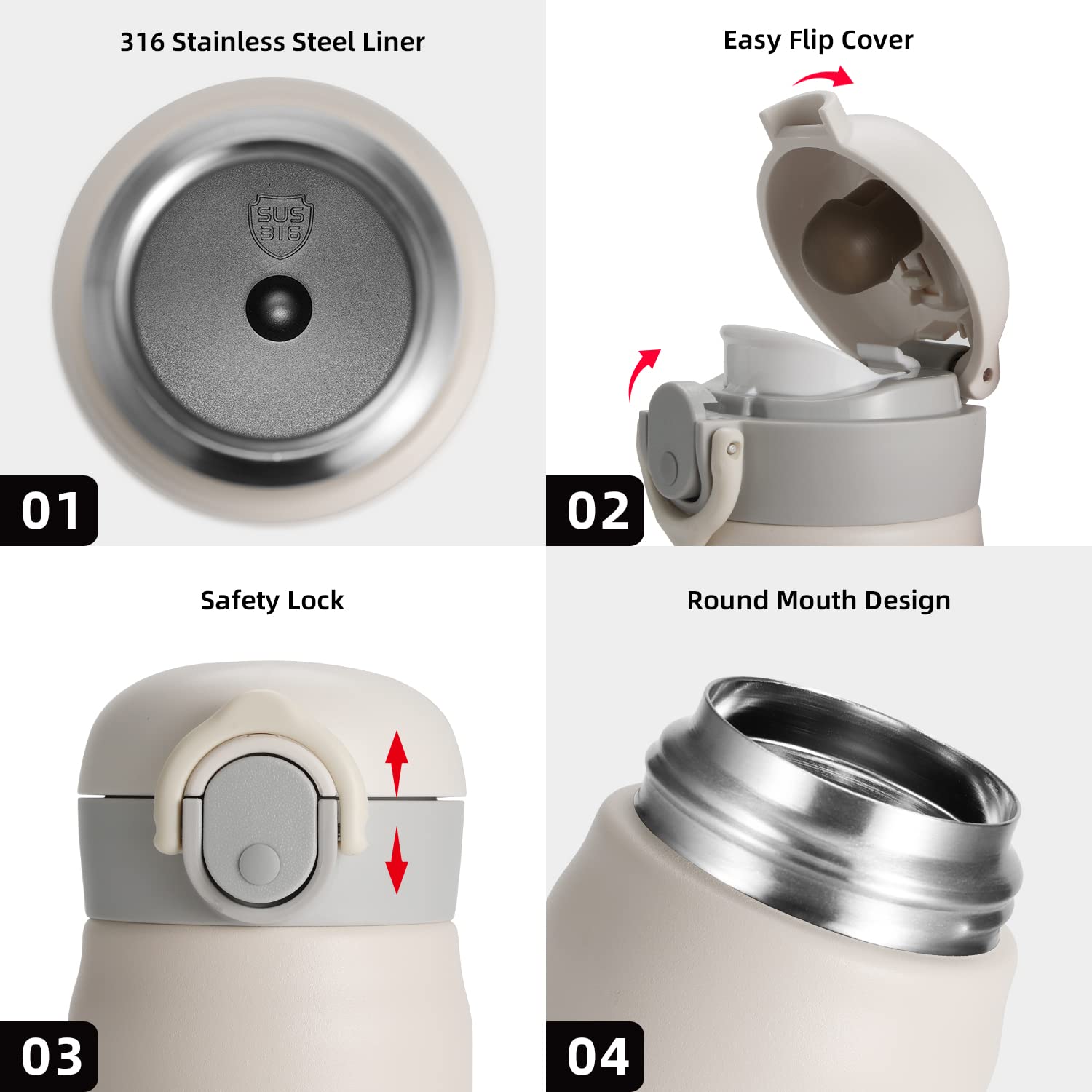 17Oz Insulated Water Bottle, Stainless Steel Sport Double Walled Coffee Thermoses, 500Ml
