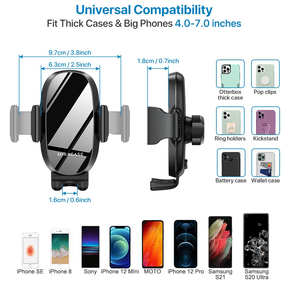 Miracase [ Version Cup Phone Holder For Car, Universal Adjustable Long Neck Car Phone Mount Cradle Friendly Compatible With Iphone Samsung Google And All 4.0-7.0 Inches Smartphones