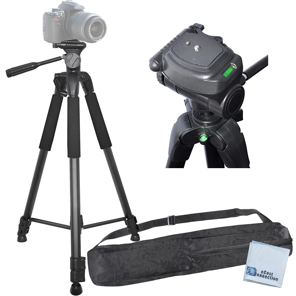 Ecostconnection 72" Professional 3-Way Pan Head Tripod With Dual Bubble Level Indicators For All Canon Sony, Nikon, Samsung, Panasonic, Olympus, Kodak, Fuji, Cameras And Camcorders + Ecost Microfiber Cloth