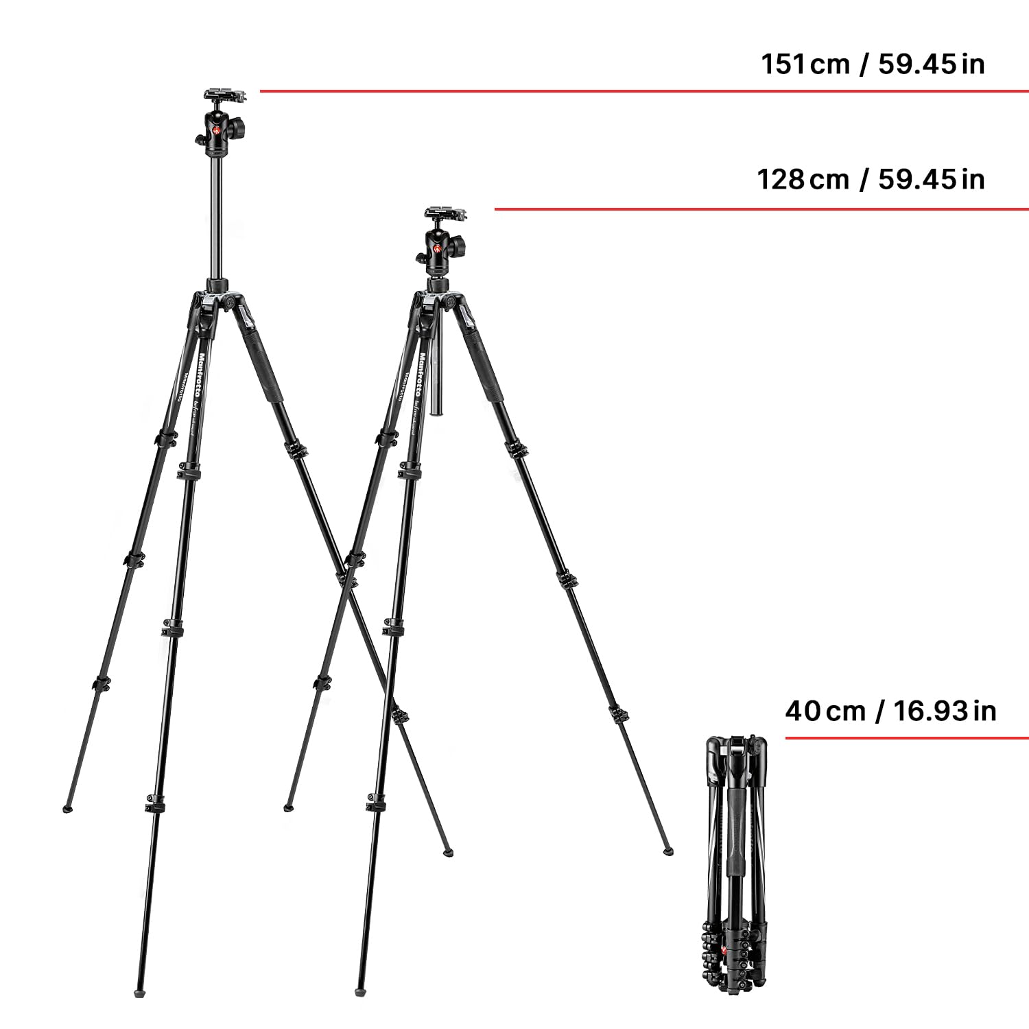 Manfrotto Viitech Imaging Tripod, Be Advanced Aluminum, 4-Level head Lever Lock L Tripod Kit, Black, Mkbfrla4Bk-Bh