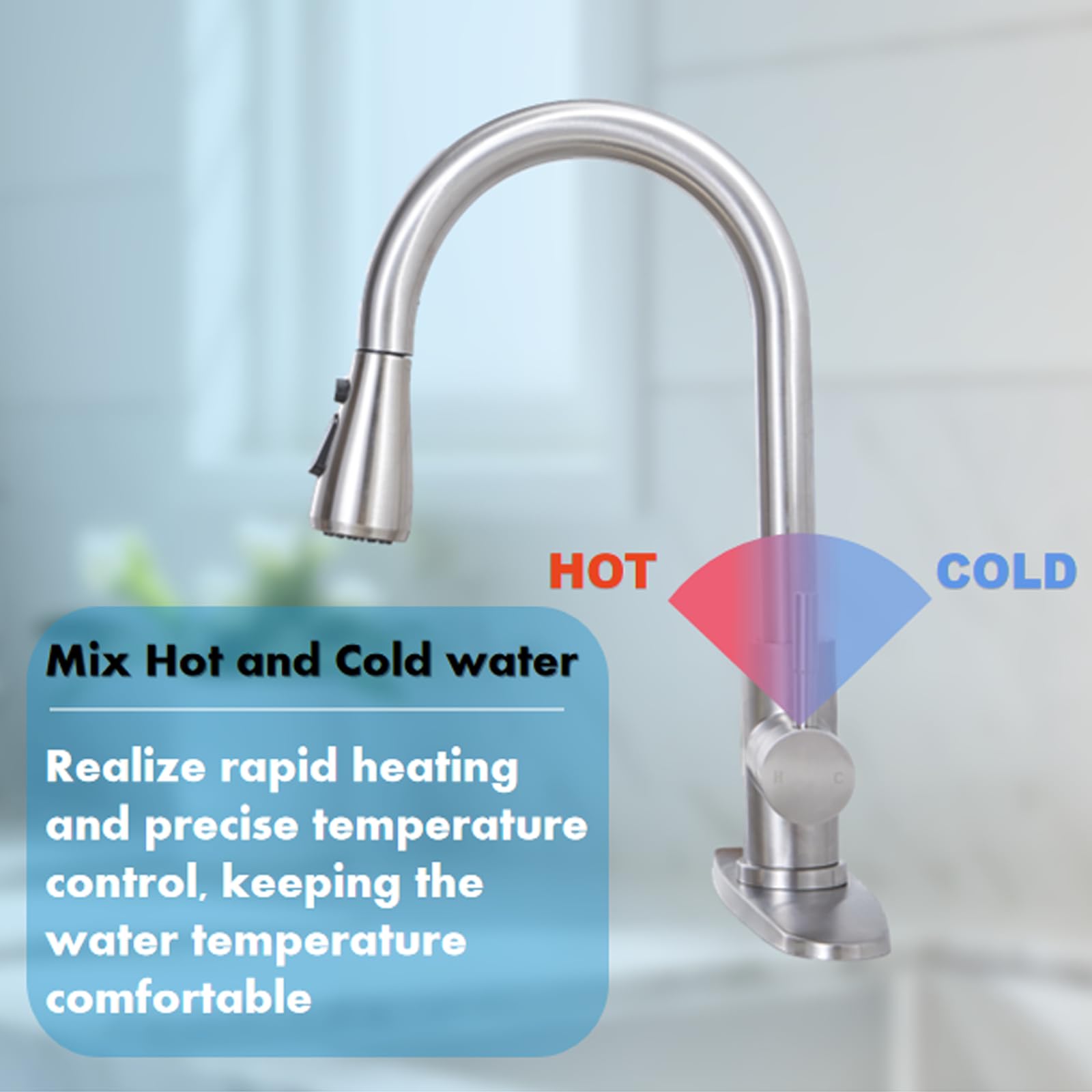 Hotis Home Hotis Kitchen Faucet With Pull Down Sprayer, High Arc Commercial Brushed Nickel Kitchen Sink Faucets, Small Rv Stainless Steel Single Handle Pull Out Faucet For Kitchen Sink With Deck Plate