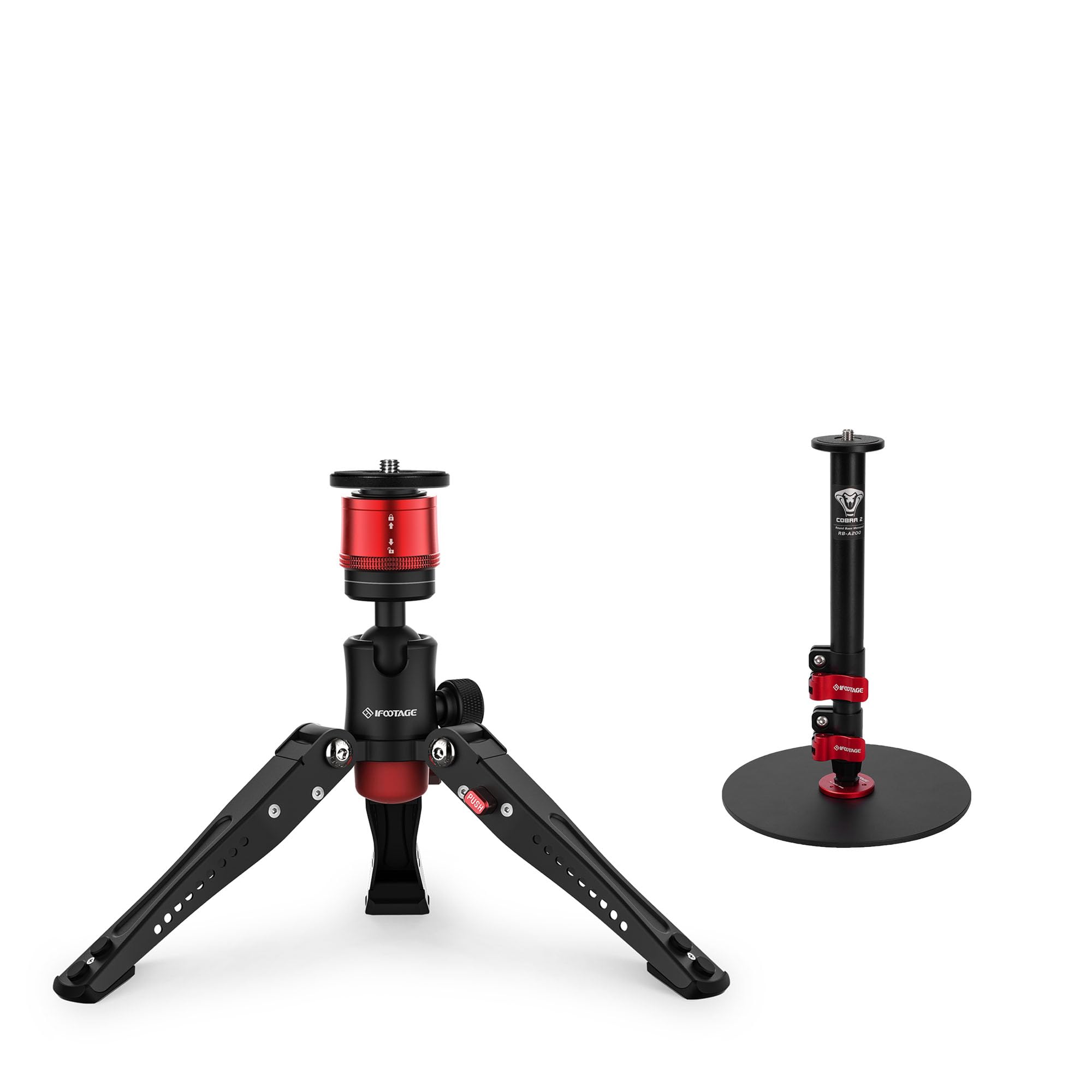 Ifootage Mini Tripod For Camera And Cobra 2 Round Base Monopod, Professional Tabletop Tripod With Pedal For Photography, Aluminum Camera Monopod With Base, Base