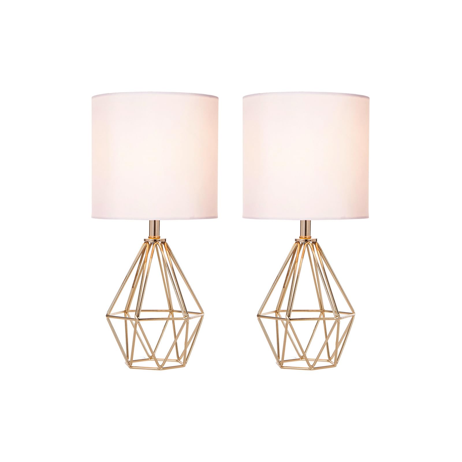 Cotulin Set Of 2 Gold Bedroom Small Table Lamp,Modern Bedside Nightstand Lamps With Geometric Metal Base White Fabric Shade,Cute Desk Lamp For Kids Living Room