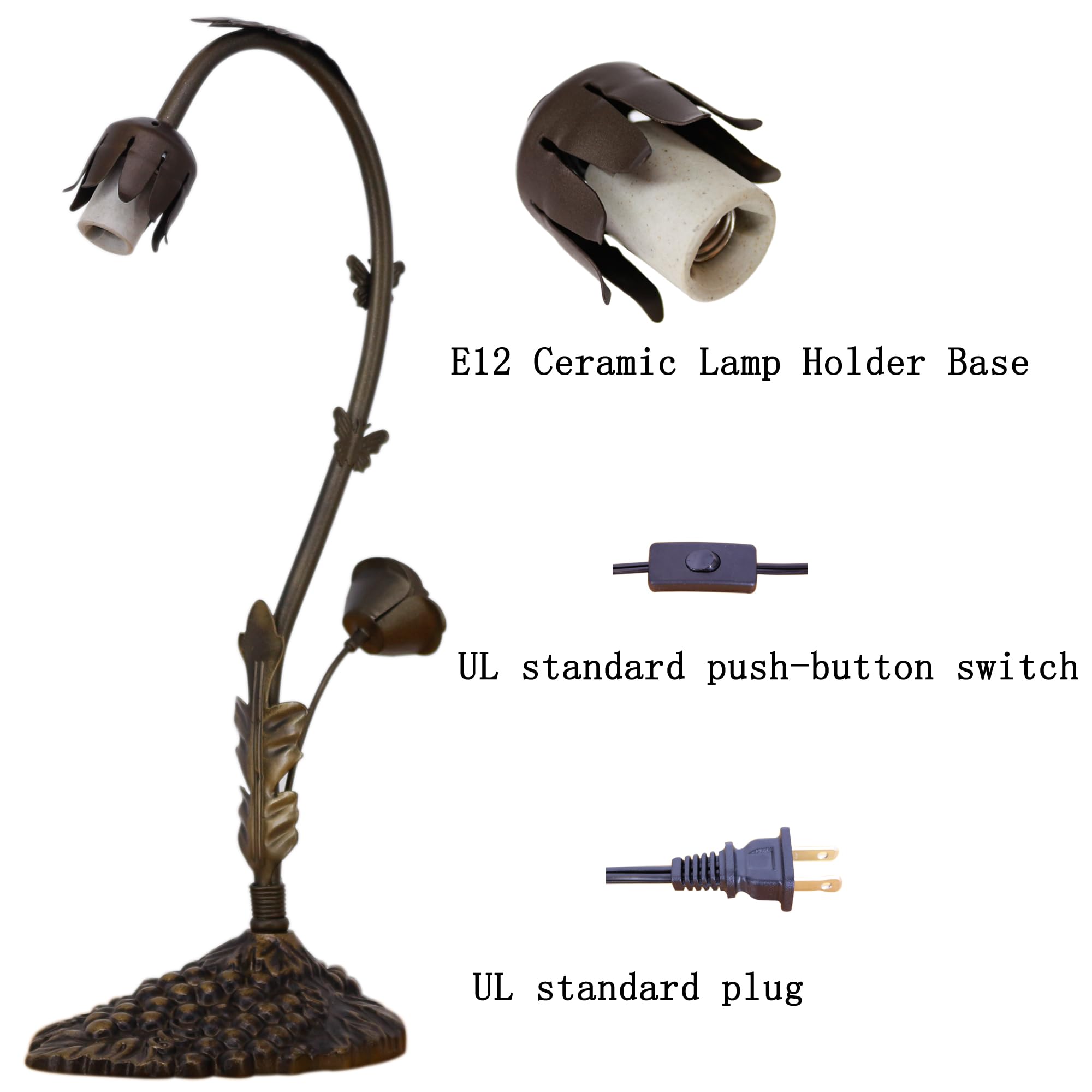 Anyonglu Lily Lamp Tiffany Style Table Lamp 16 Inch Tall Tulip Flower Accent Desk Lamp With Grape Metal Leaf Base (1-Light/Baby Blue)